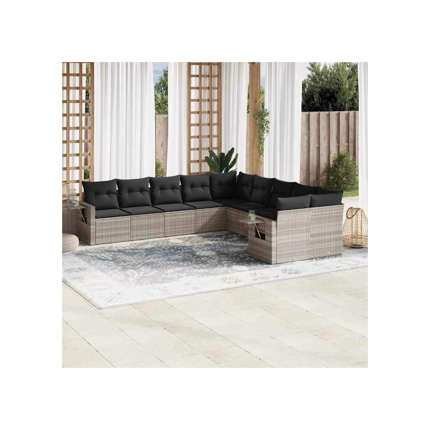 Salon de jardin avec coussins 10 pcs gris clair résine tressée