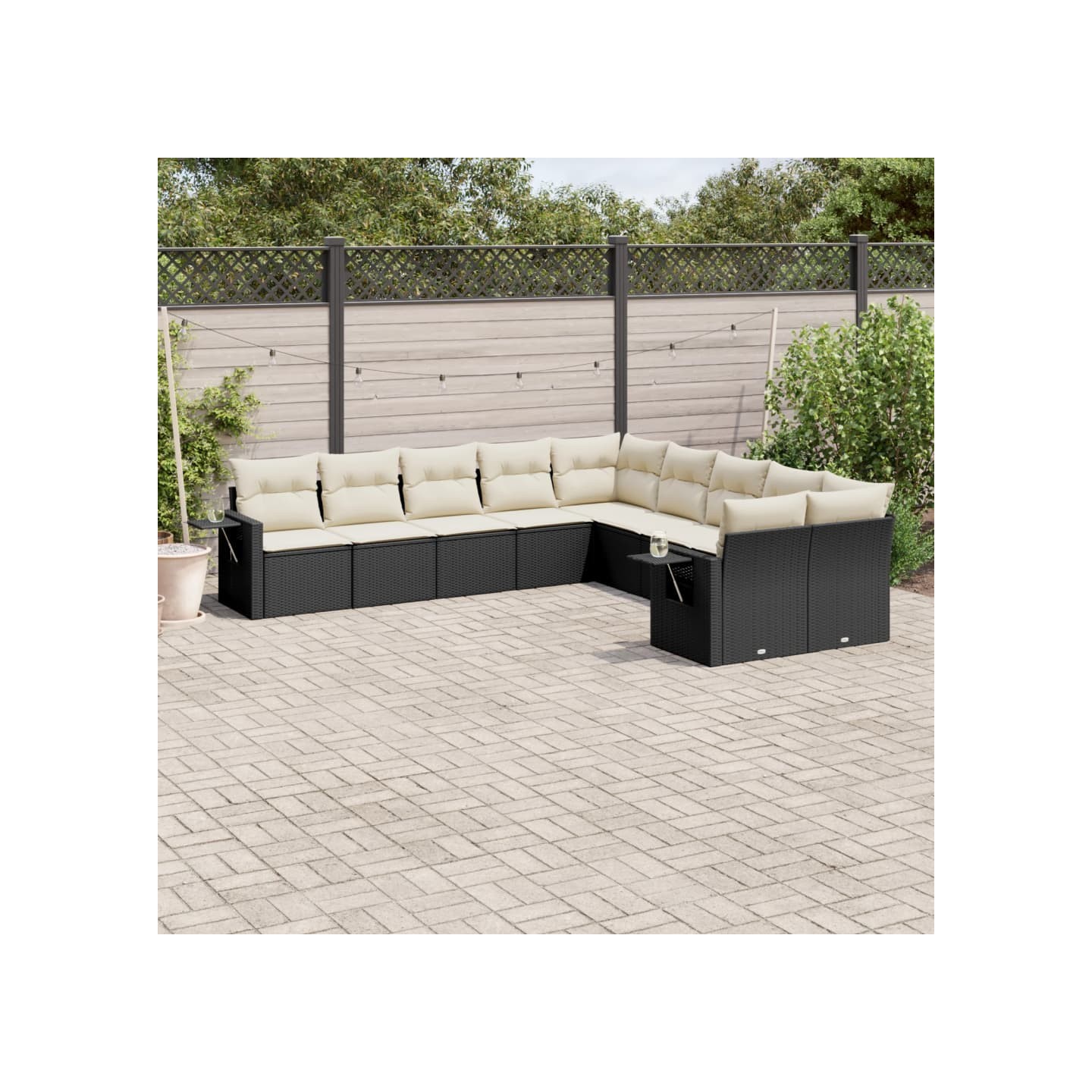 Salon de jardin 10 pcs avec coussins noir résine tressée