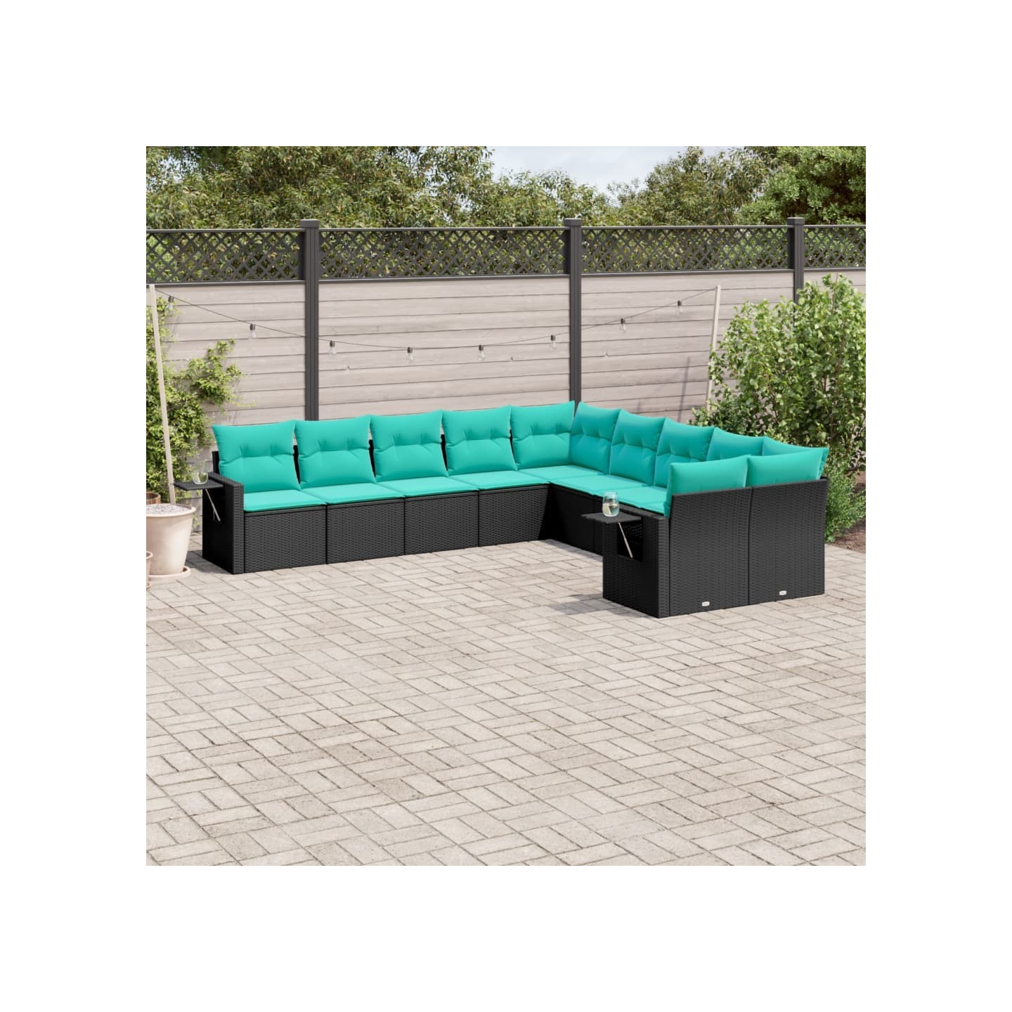 Salon de jardin 10 pcs avec coussins noir résine tressée