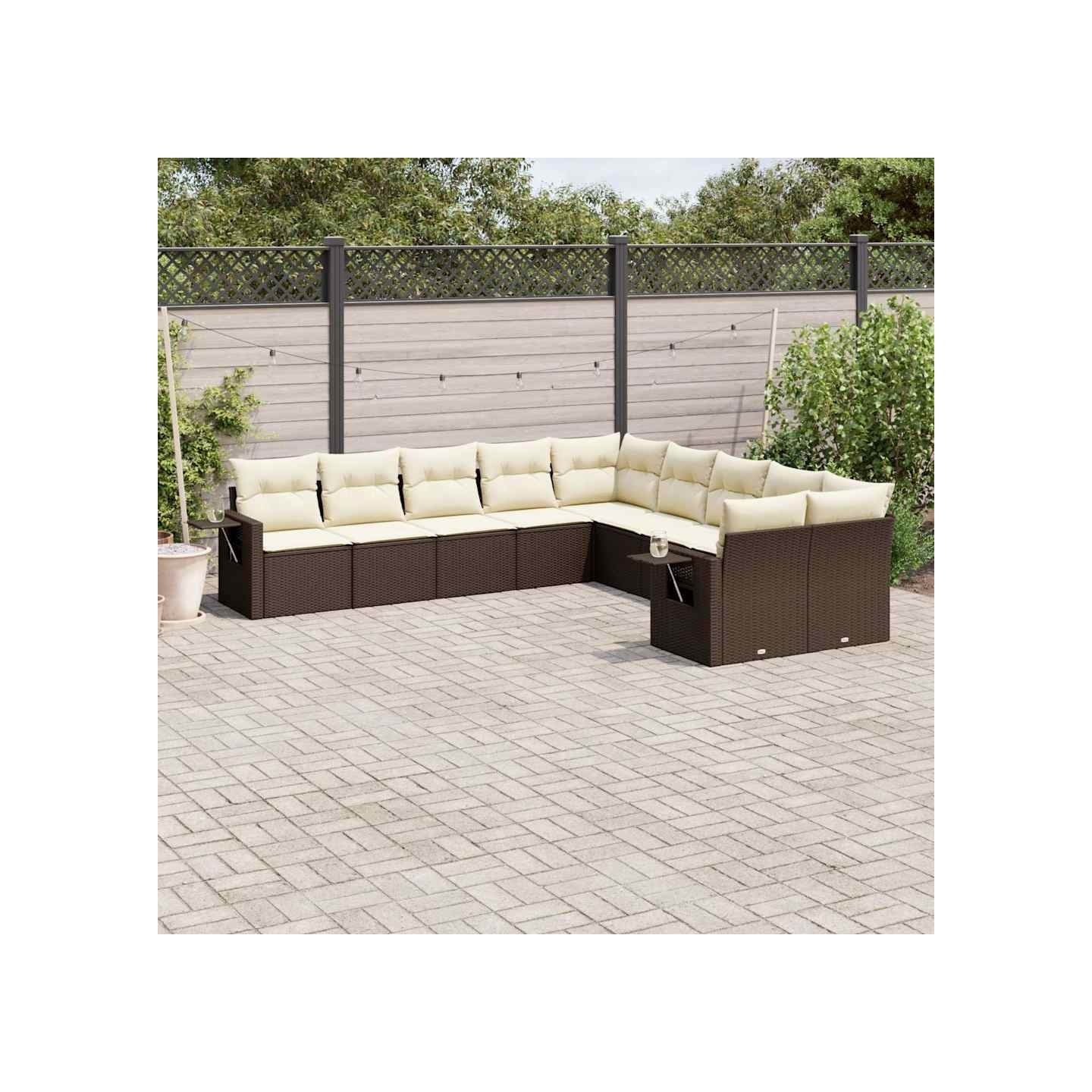 Salon de jardin 10 pcs avec coussins marron résine tressée