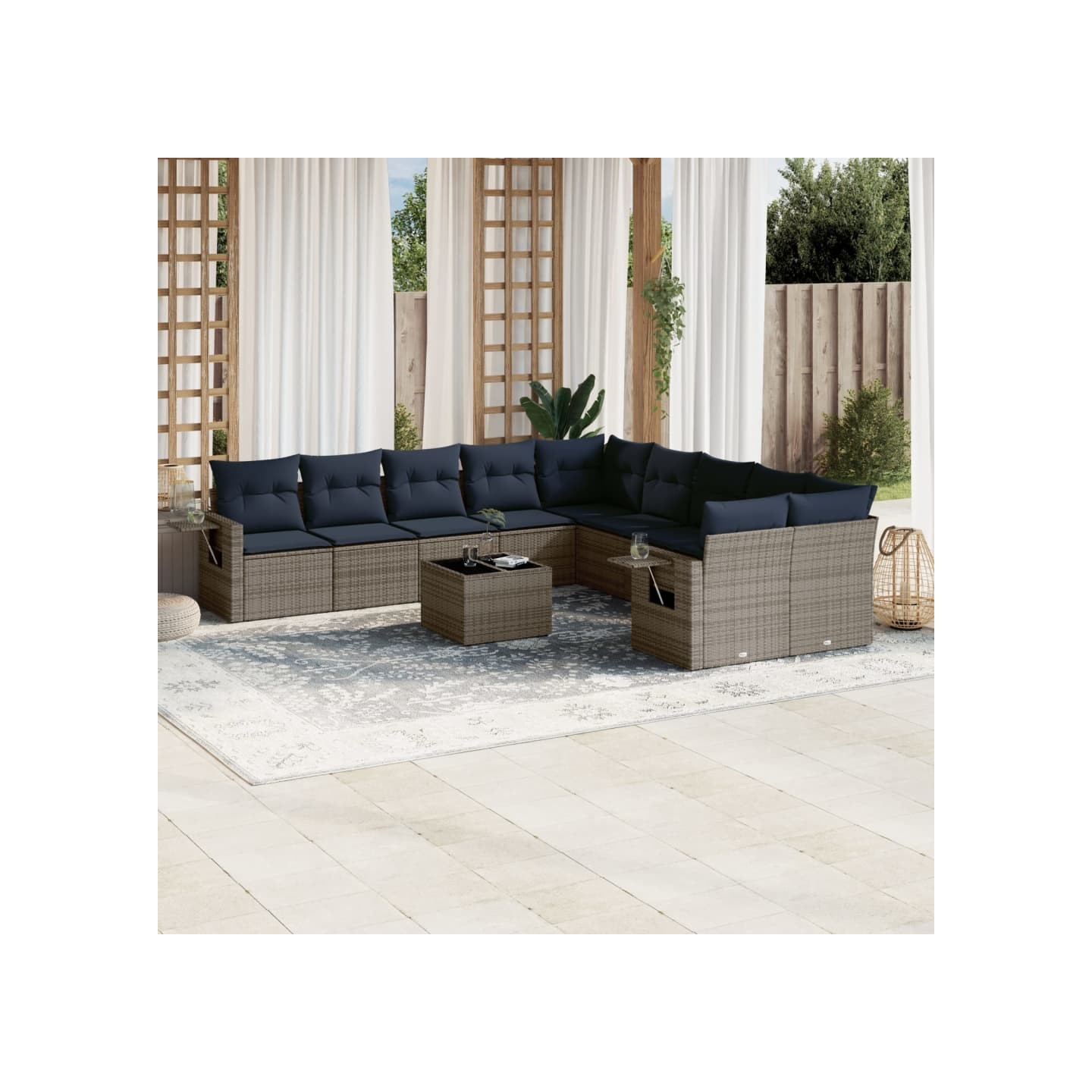 Ensemble de canapé de jardin 11 pcs avec coussins gris