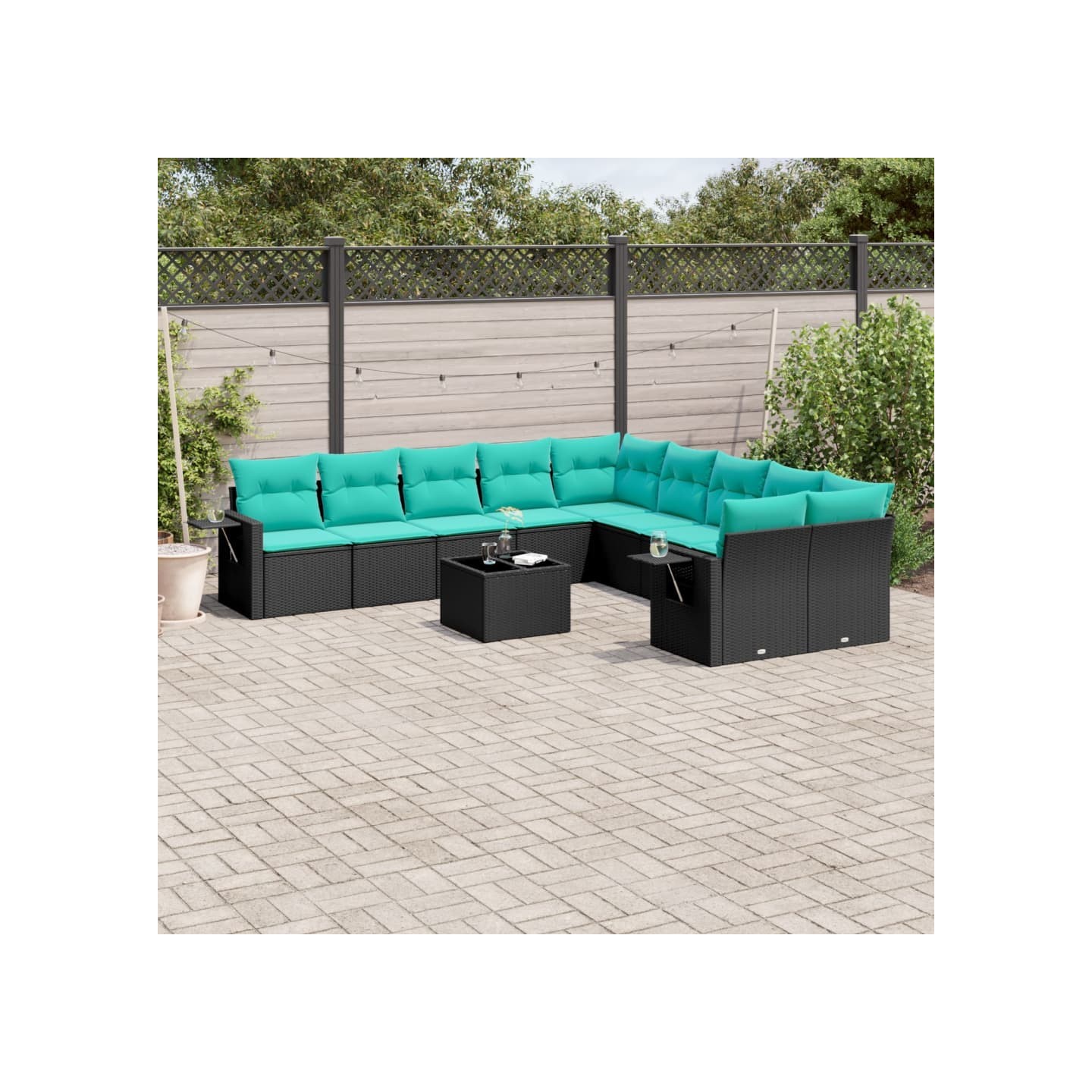Ensemble de canapé de jardin 11 pcs avec coussins noir