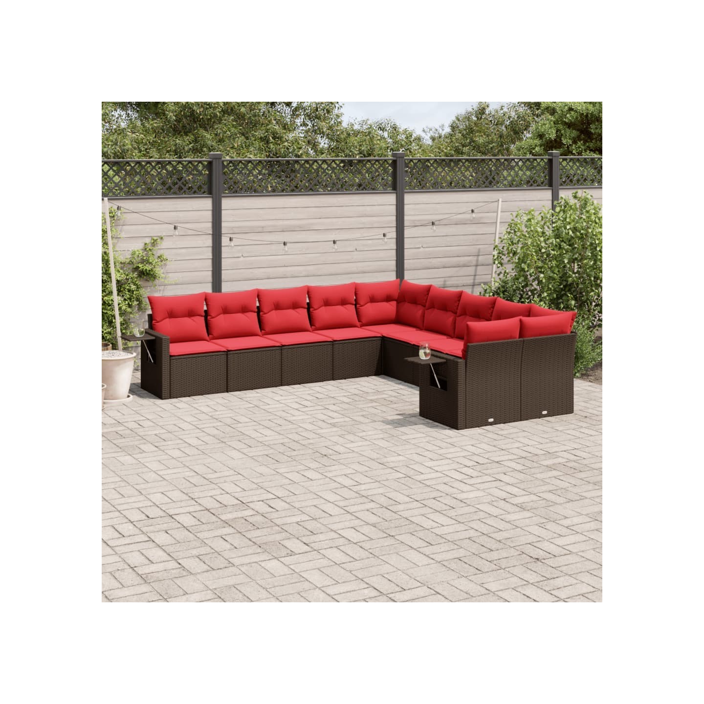 Ensemble de canapé de jardin 10 pcs avec coussins marron