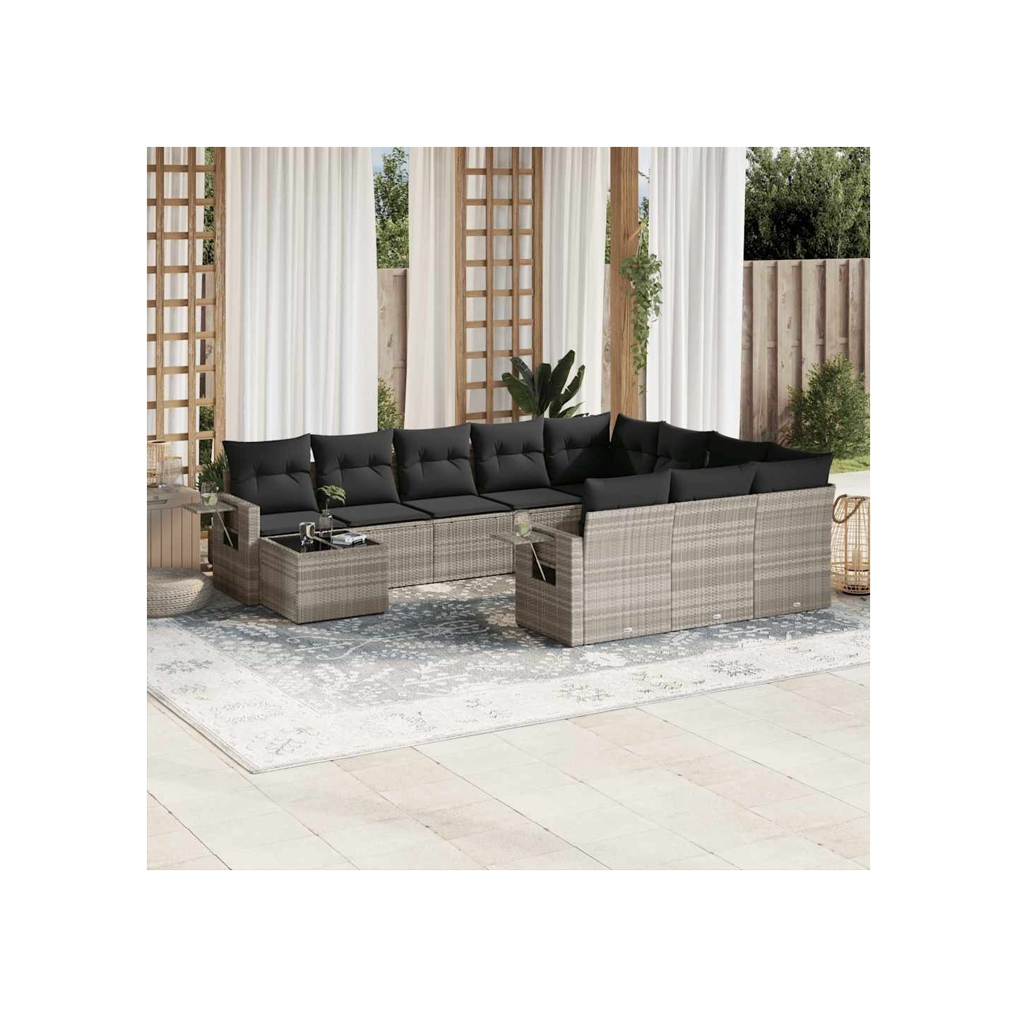 Salon de jardin 11 pcs avec coussins gris clair résine tressée