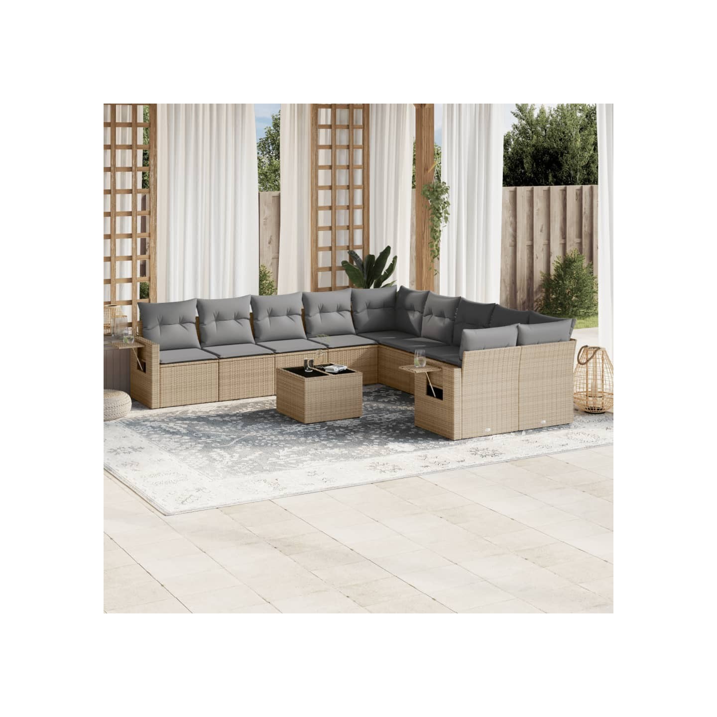Salon de jardin 11 pcs avec coussins beige résine tressée