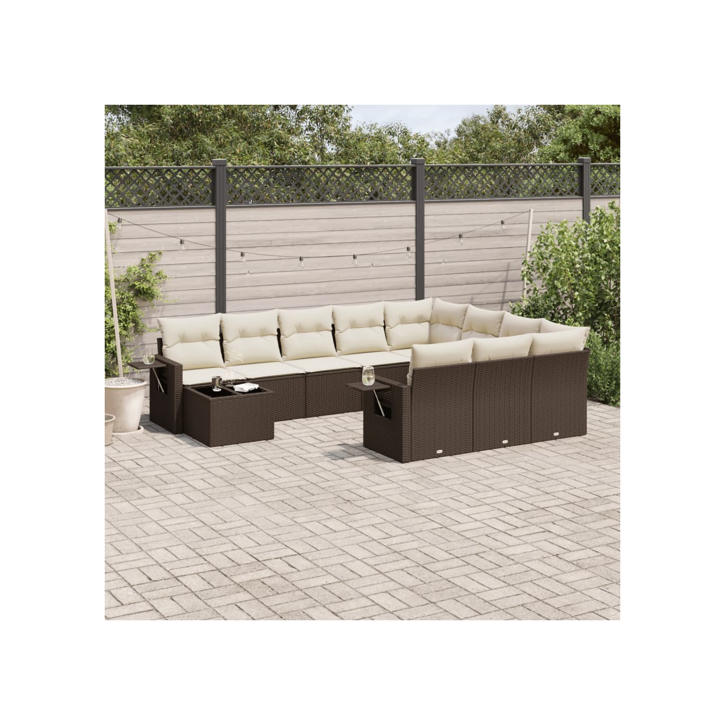 Salon de jardin et coussins 11 pcs marron résine tressée