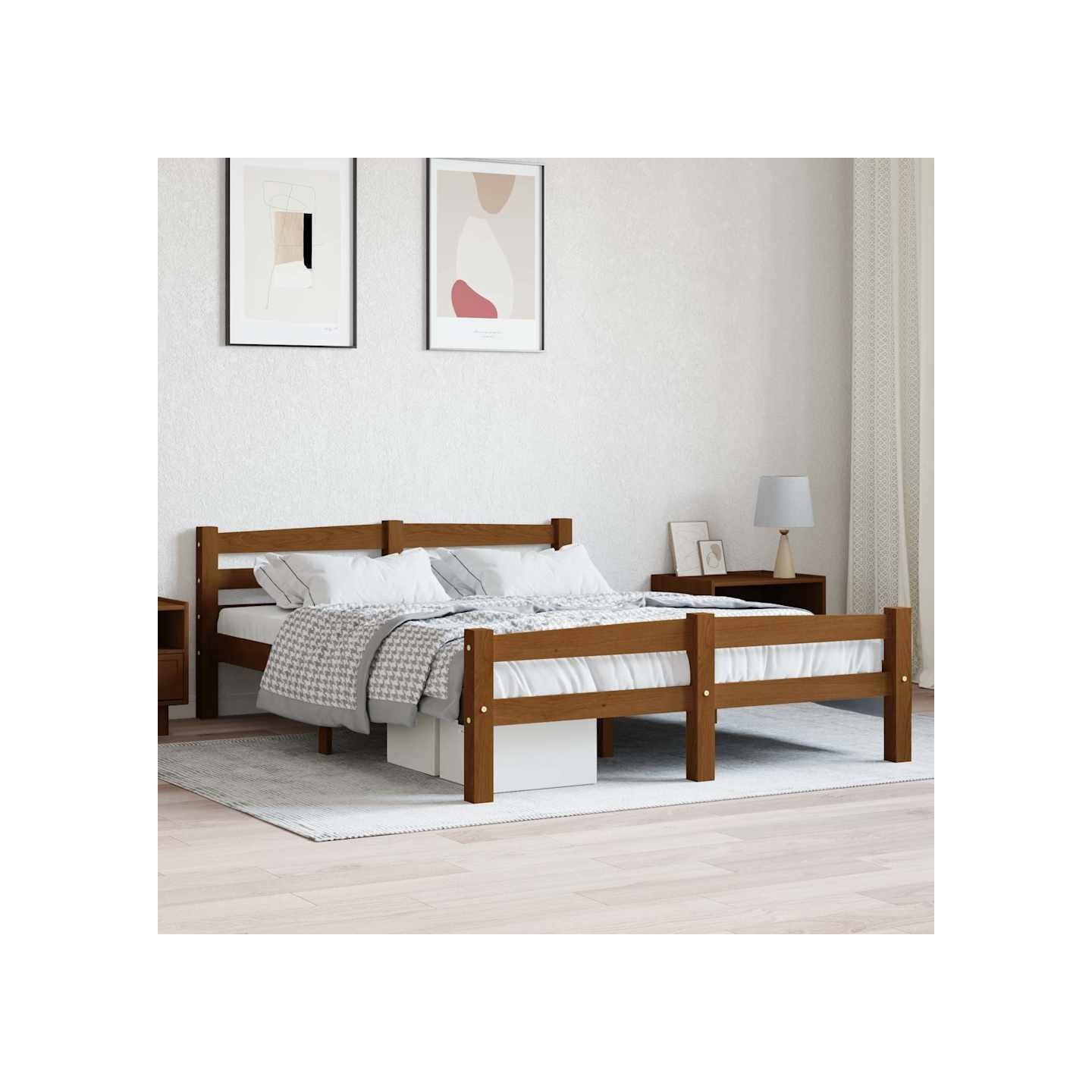 Cadre de lit sans matelas marron miel pin massif 120x200 cm