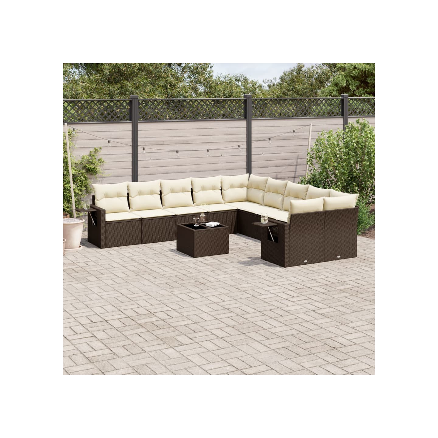 Salon de jardin et coussins 11 pcs marron résine tressée