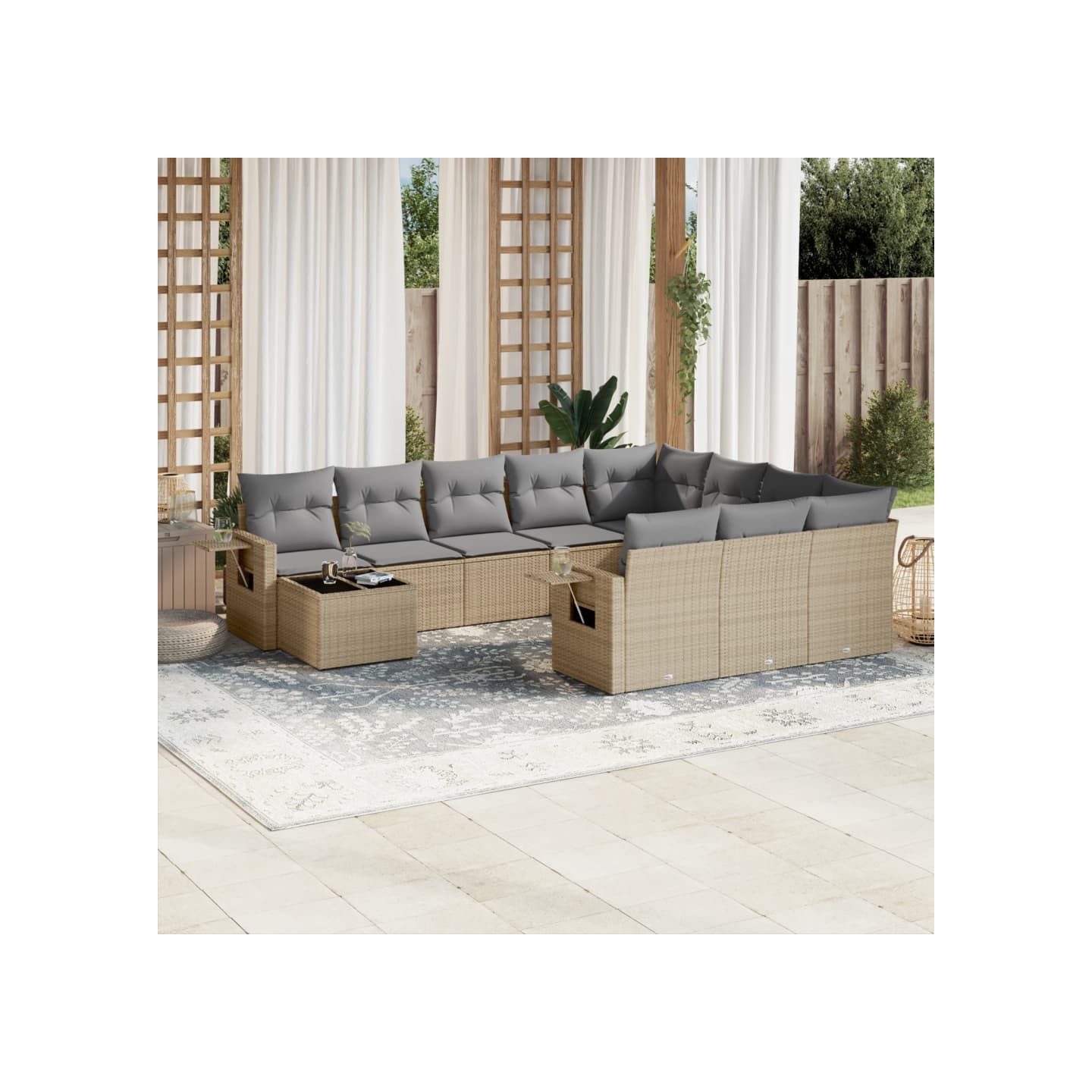 Salon de jardin 11 pcs avec coussins beige résine tressée