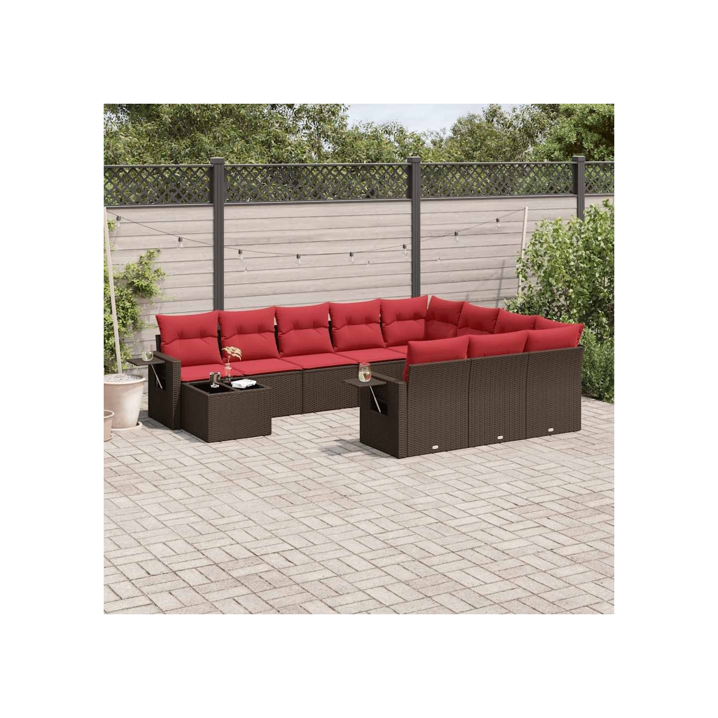 Ensemble de canapé de jardin 11 pcs avec coussins marron