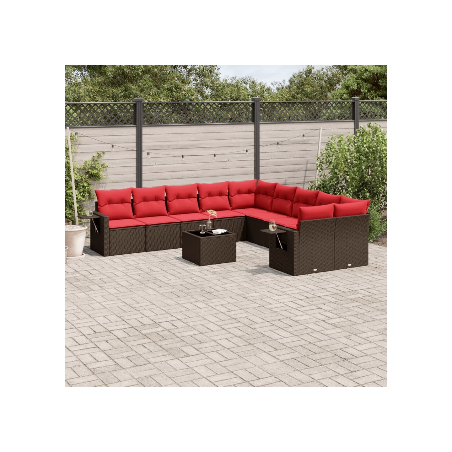 Ensemble de canapé de jardin 11 pcs avec coussins marron