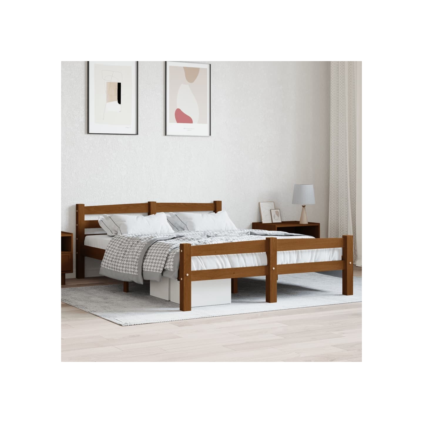 Cadre de lit sans matelas marron miel pin massif 140x200 cm