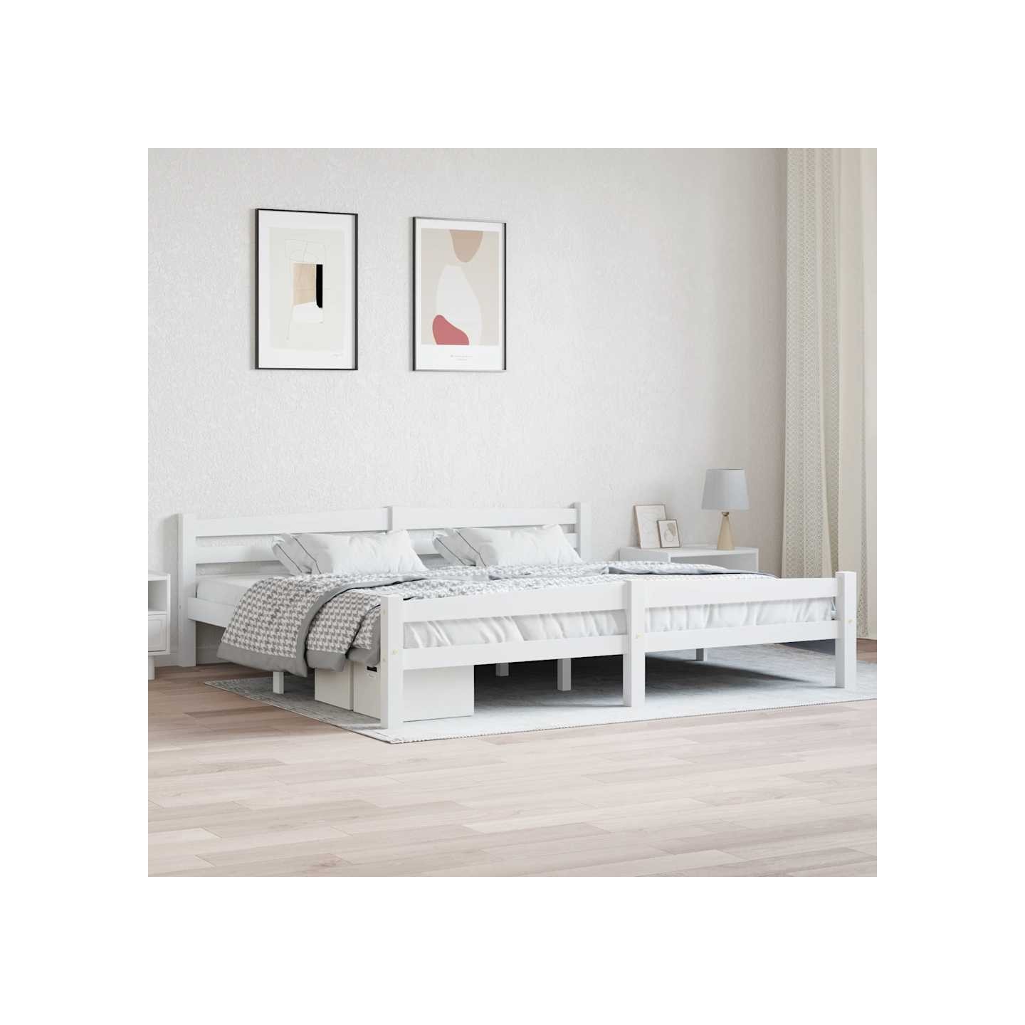 Cadre de lit sans matelas blanc bois massif de pin 200x200 cm