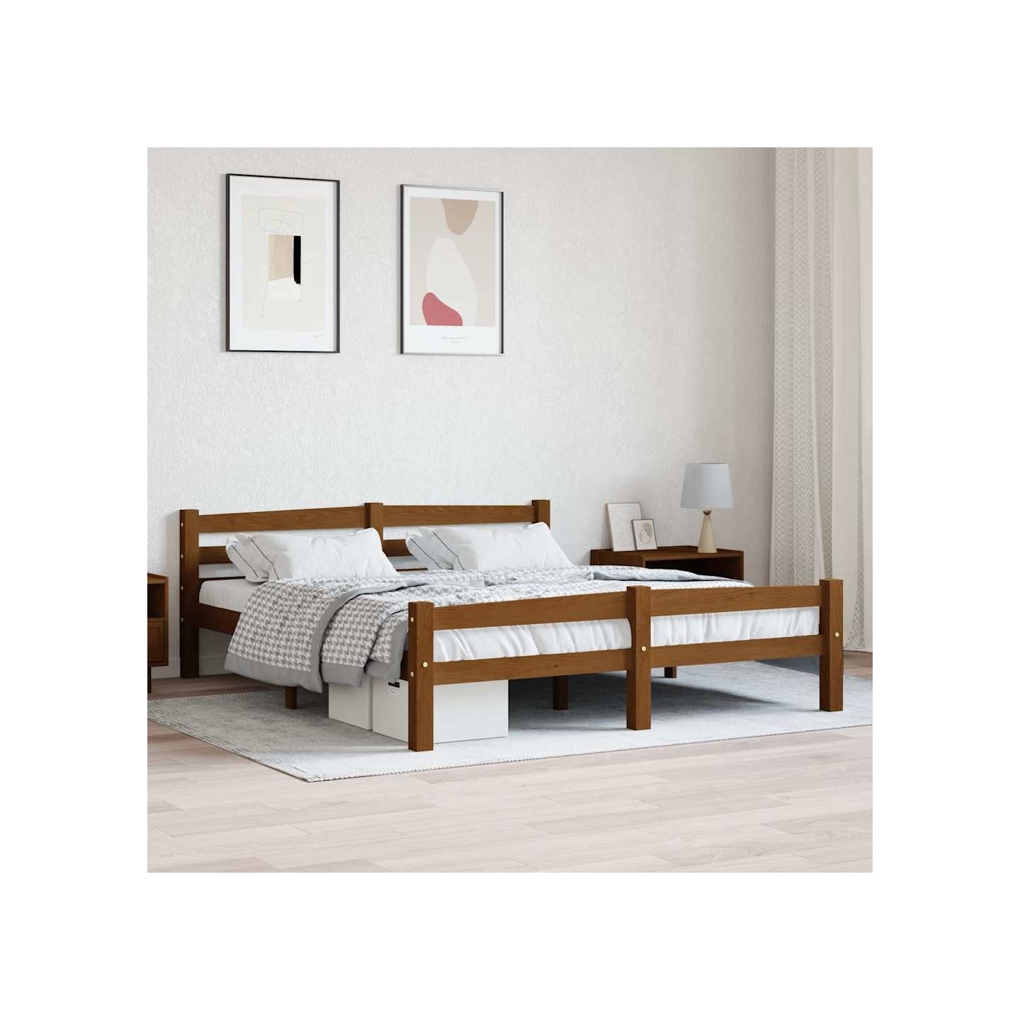 Cadre de lit sans matelas marron miel pin massif 160x200 cm