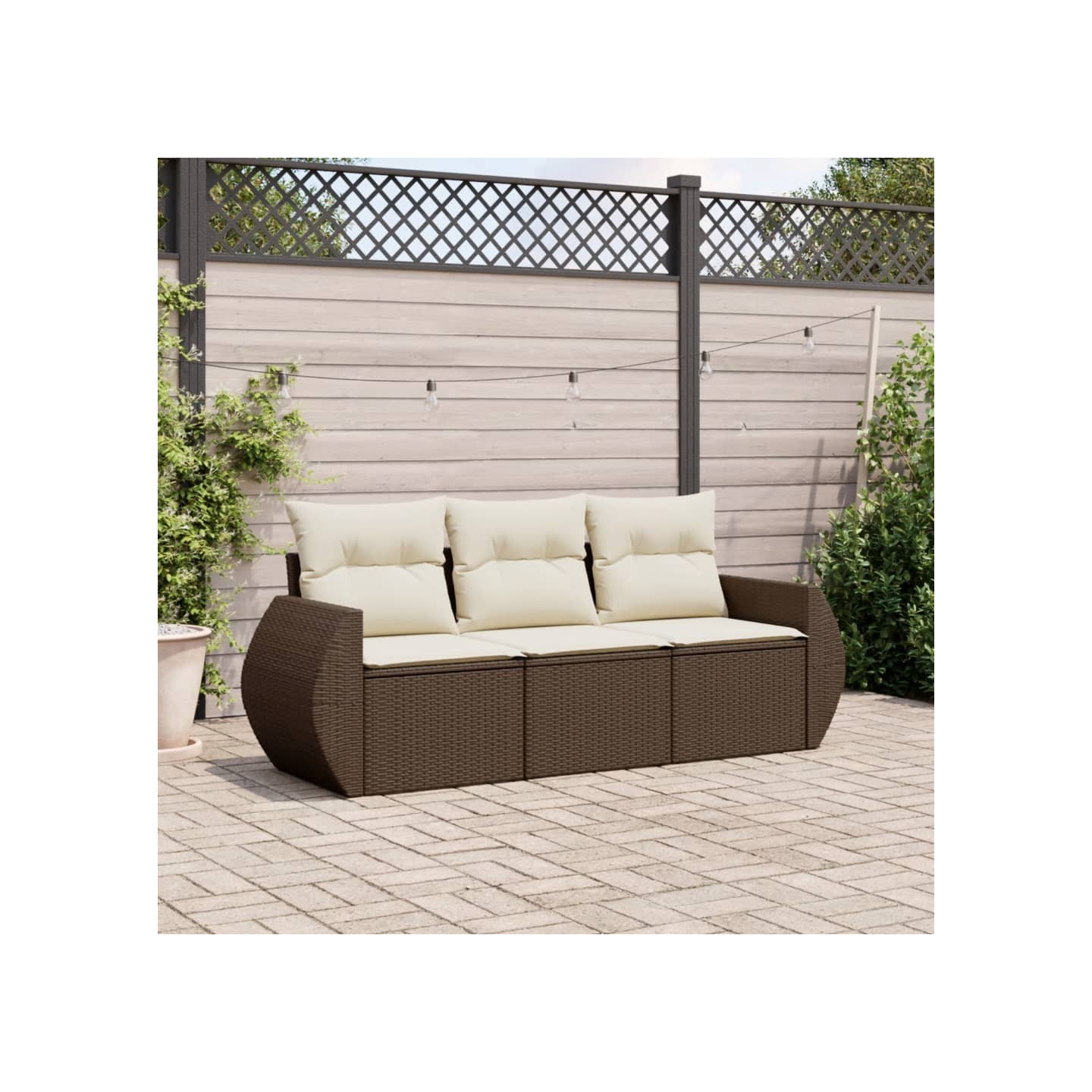 Salon de jardin avec coussins 3 pcs marron résine tressée
