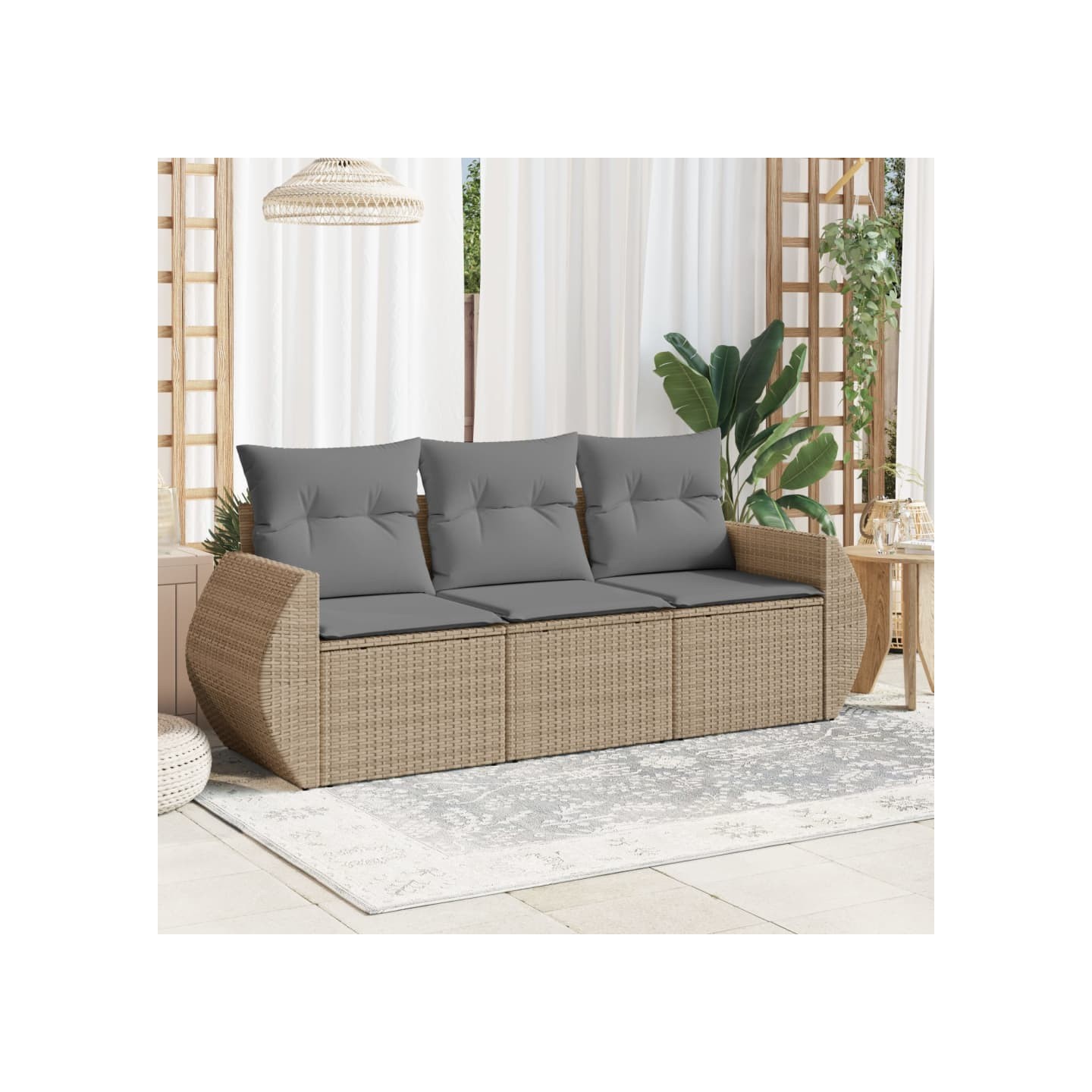 Salon de jardin avec coussins 3 pcs beige résine tressée