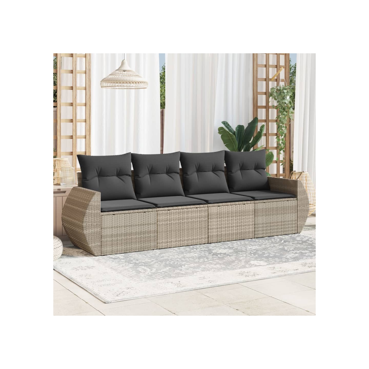 Salon de jardin 4 pcs avec coussins gris clair résine tressée