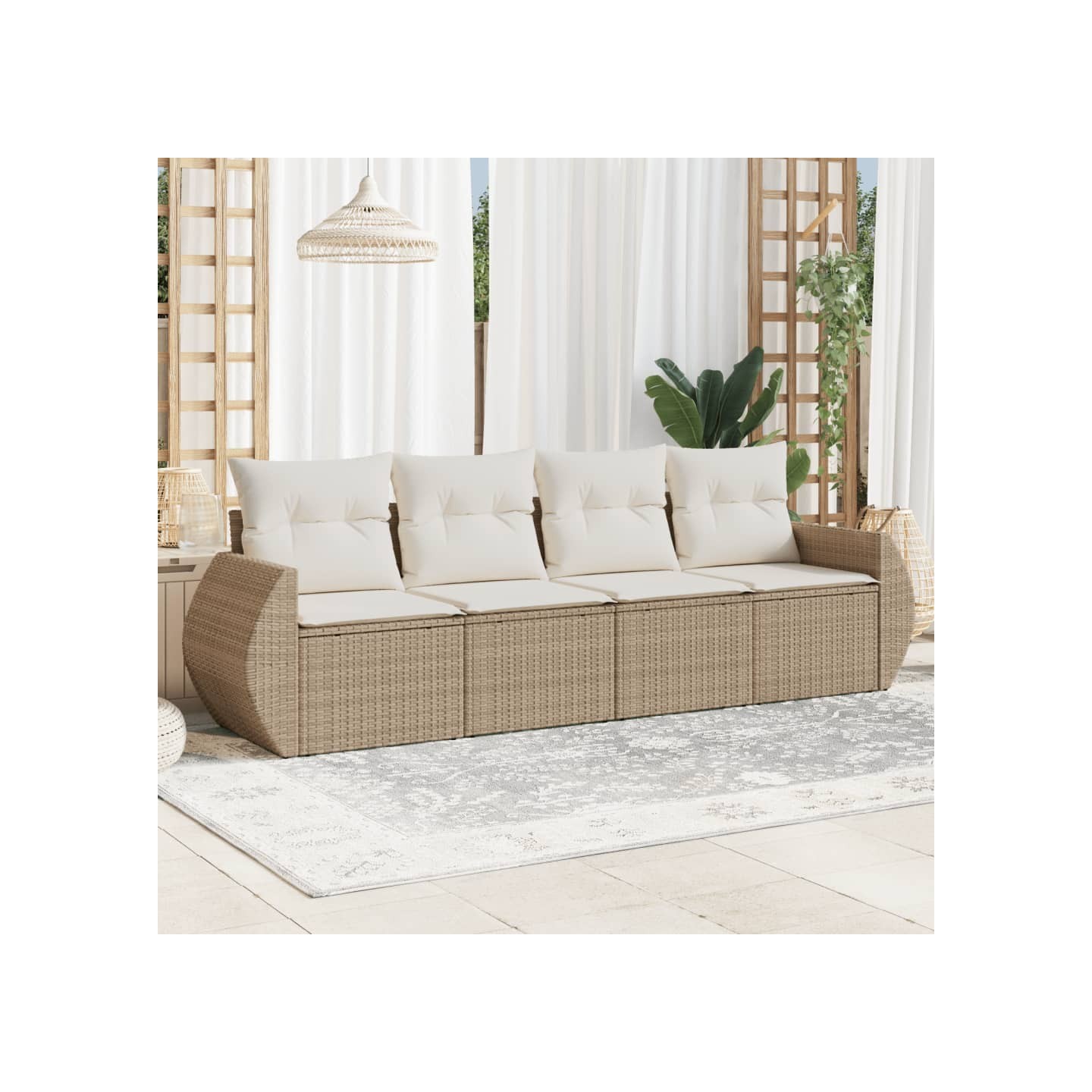 Salon de jardin avec coussins 4 pcs beige résine tressée
