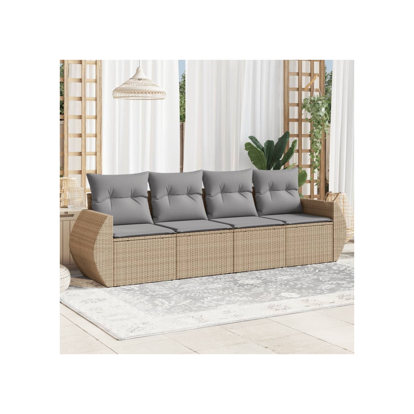 Salon de jardin avec coussins 4 pcs beige résine tressée