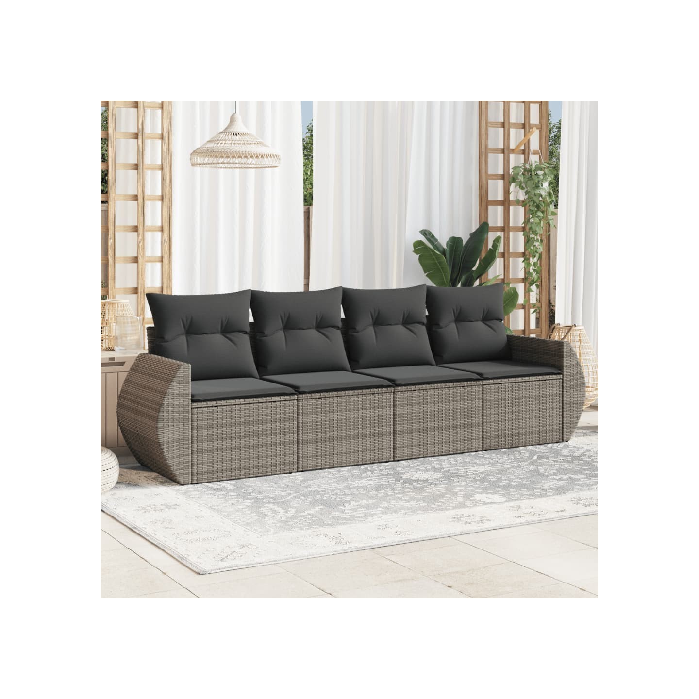 Salon de jardin 4 pcs avec coussins gris résine tressée