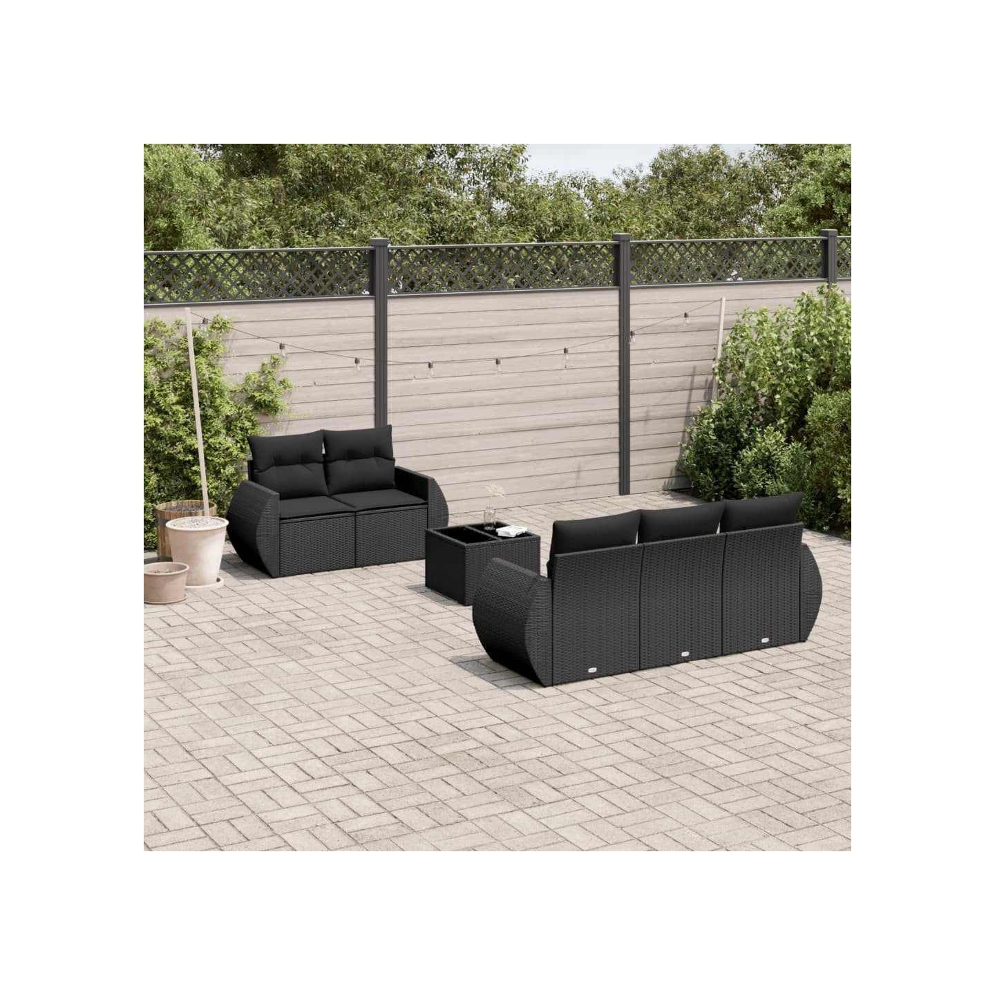 Salon de jardin 6 pcs avec coussins noir résine tressée