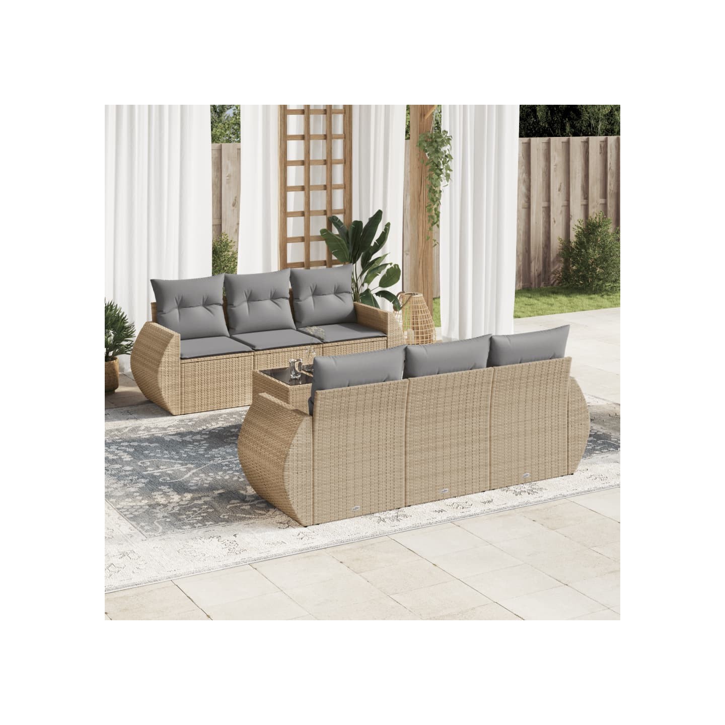 Salon de jardin avec coussins 7 pcs beige résine tressée