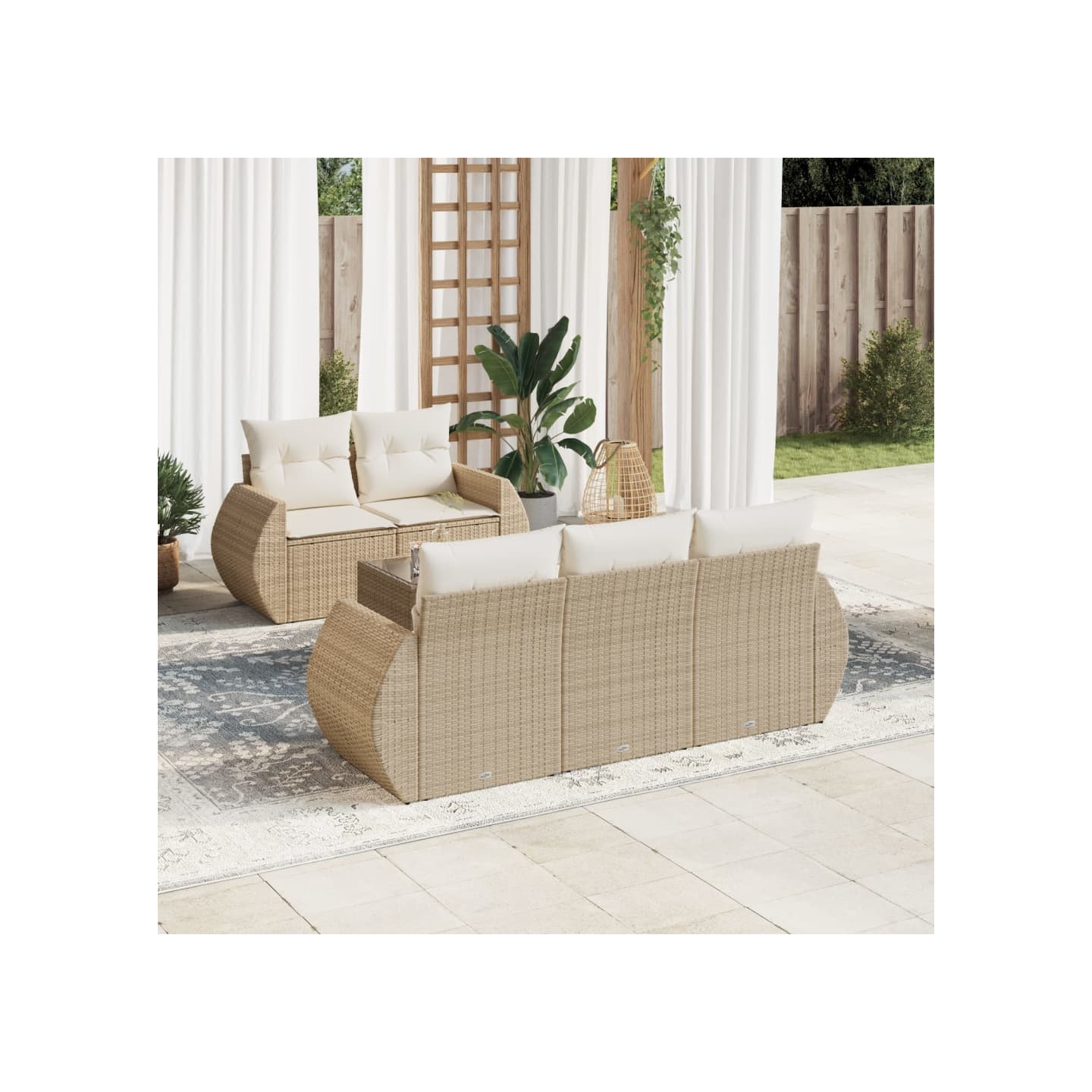 Salon de jardin avec coussins 6 pcs beige résine tressée