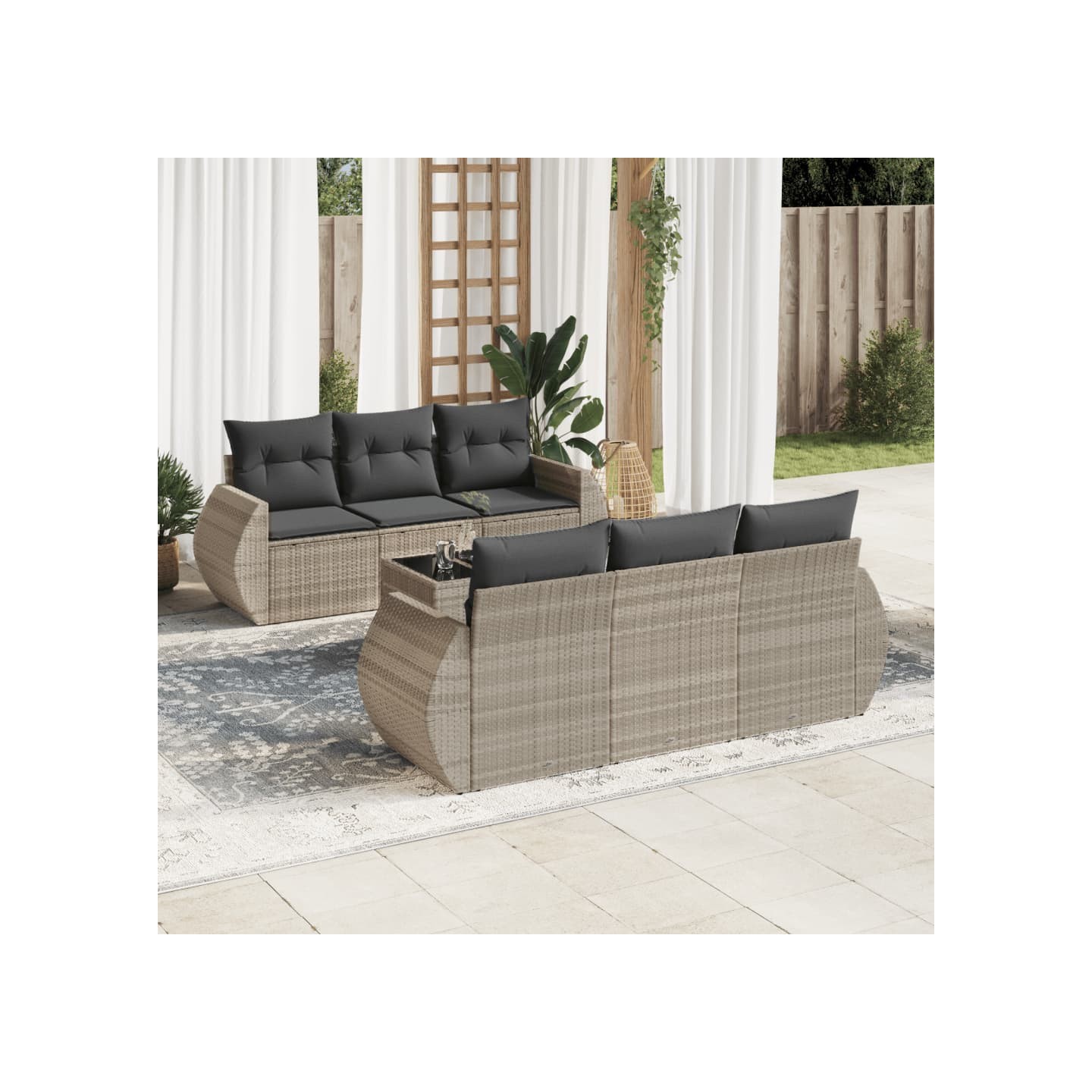 Salon de jardin avec coussins 7 pcs gris clair résine tressée