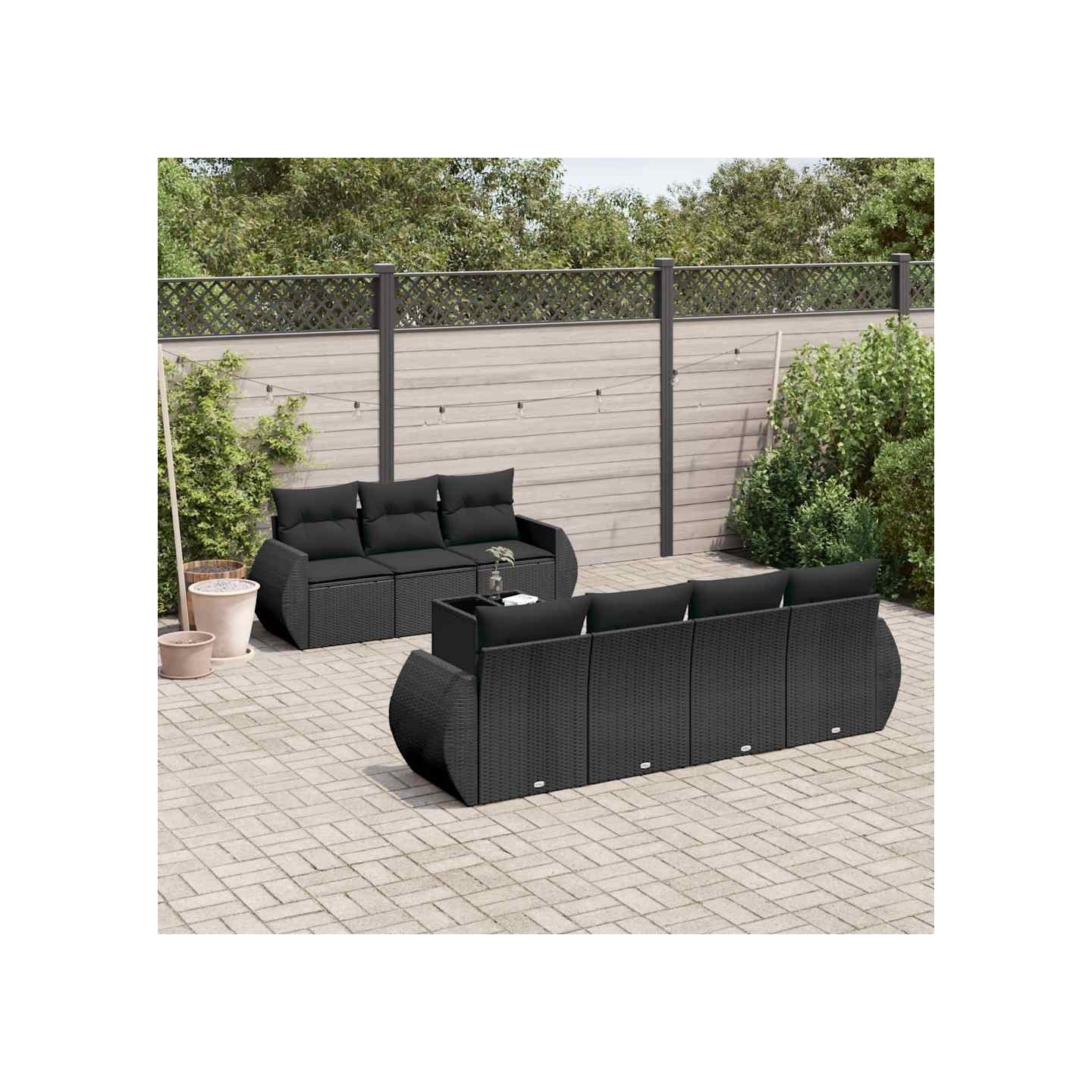 Salon de jardin 8 pcs avec coussins noir résine tressée