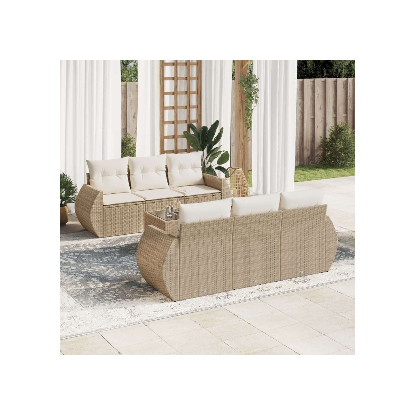 Salon de jardin avec coussins 7 pcs beige résine tressée
