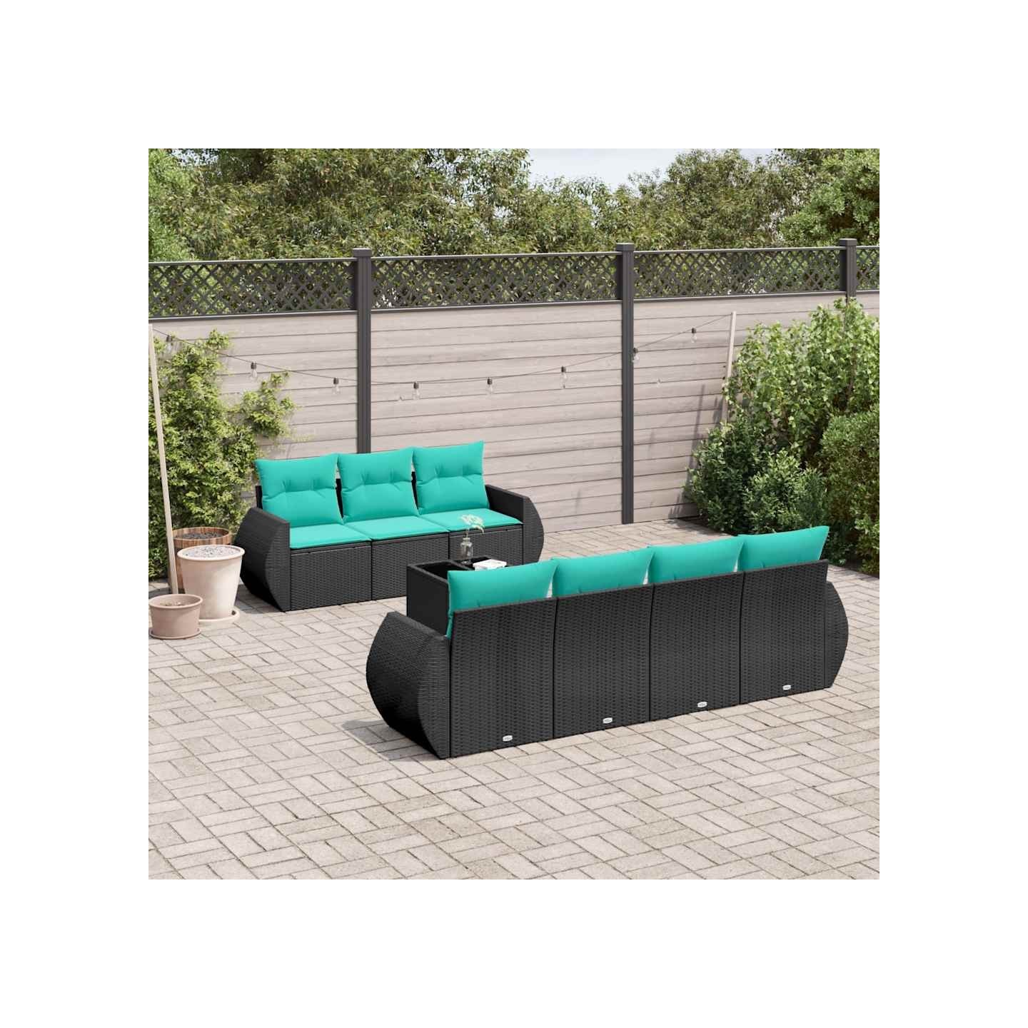 Ensemble de canapé de jardin 8 pcs avec coussins noir résine tressée