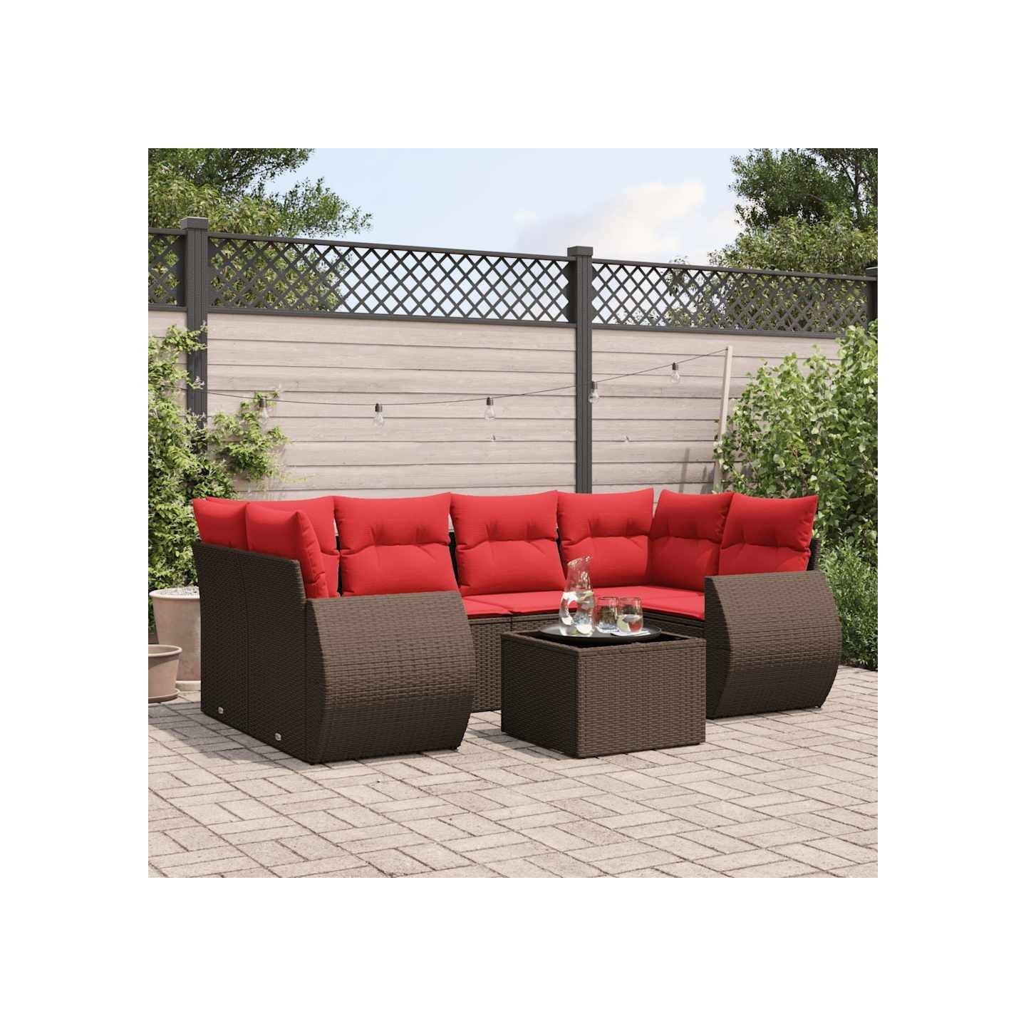 Ensemble de canapé de jardin 7 pcs avec coussins marron