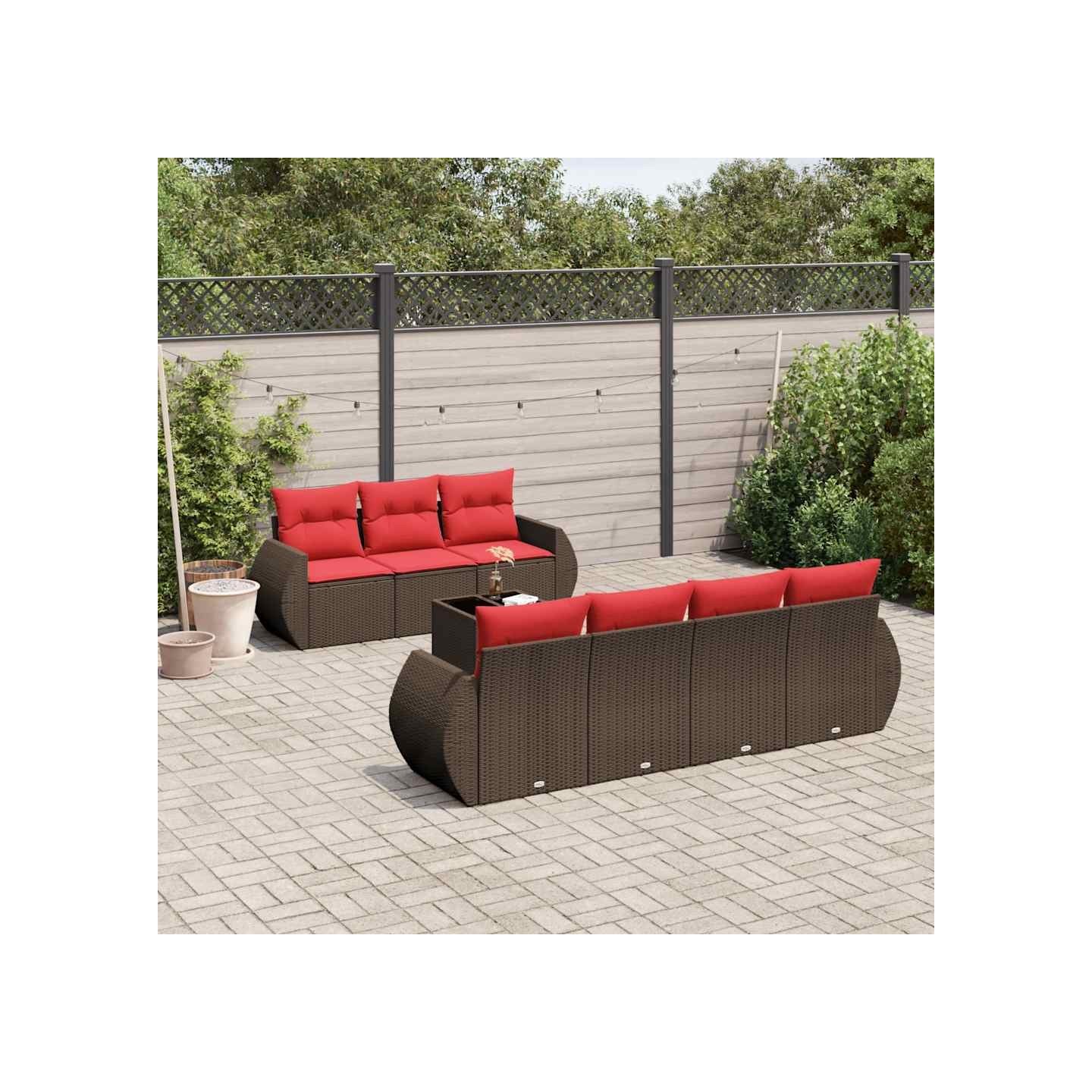 Ensemble de canapé de jardin 8 pcs avec coussins marron