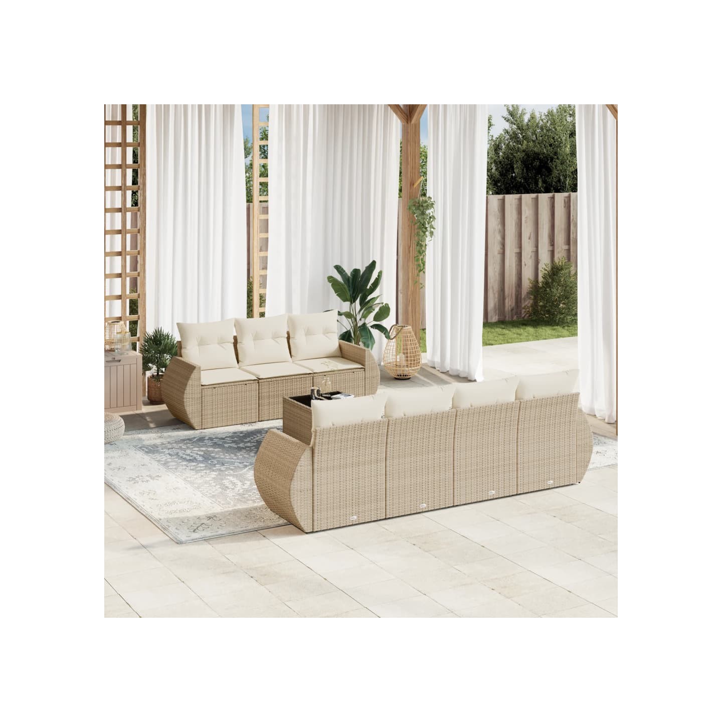 Salon de jardin avec coussins 8 pcs beige résine tressée
