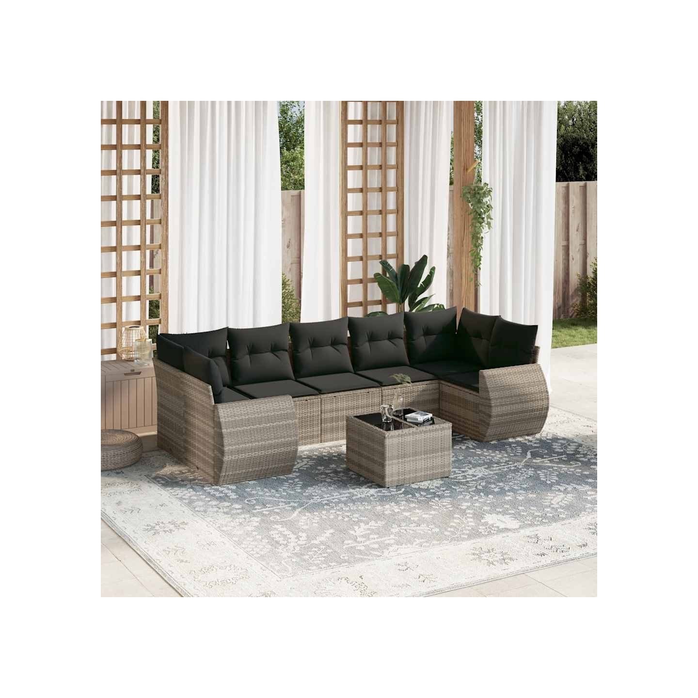 Salon de jardin 8 pcs avec coussins gris clair résine tressée