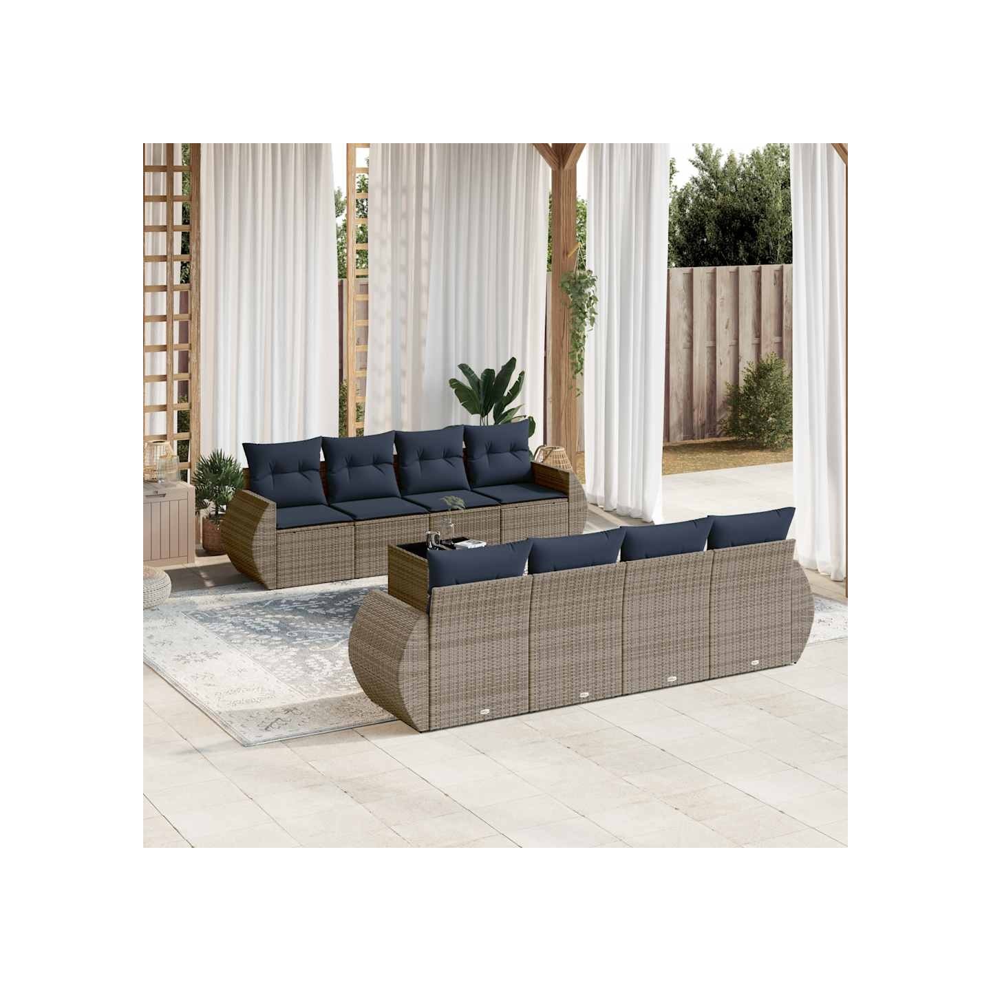 Ensemble de canapé de jardin 9 pcs avec coussins gris résine tressée