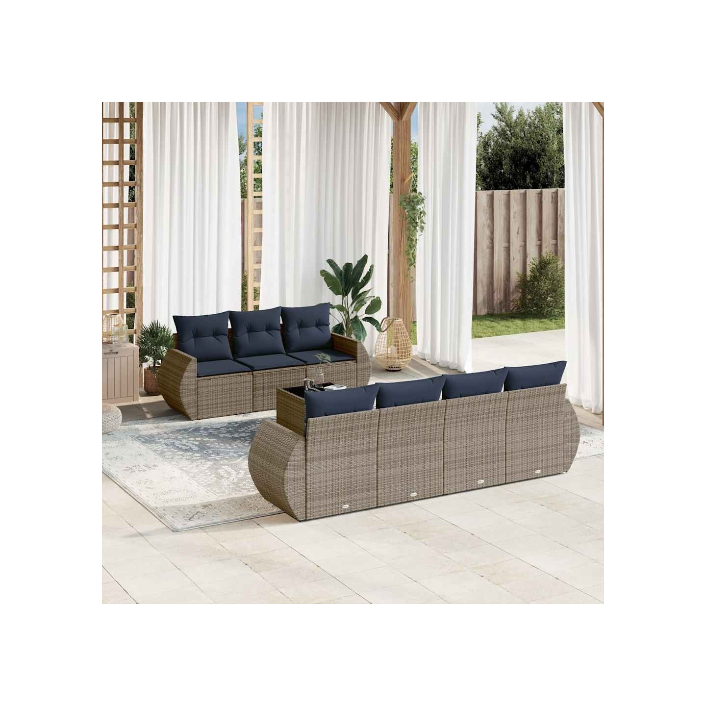 Ensemble de canapé de jardin 8 pcs avec coussins gris résine tressée