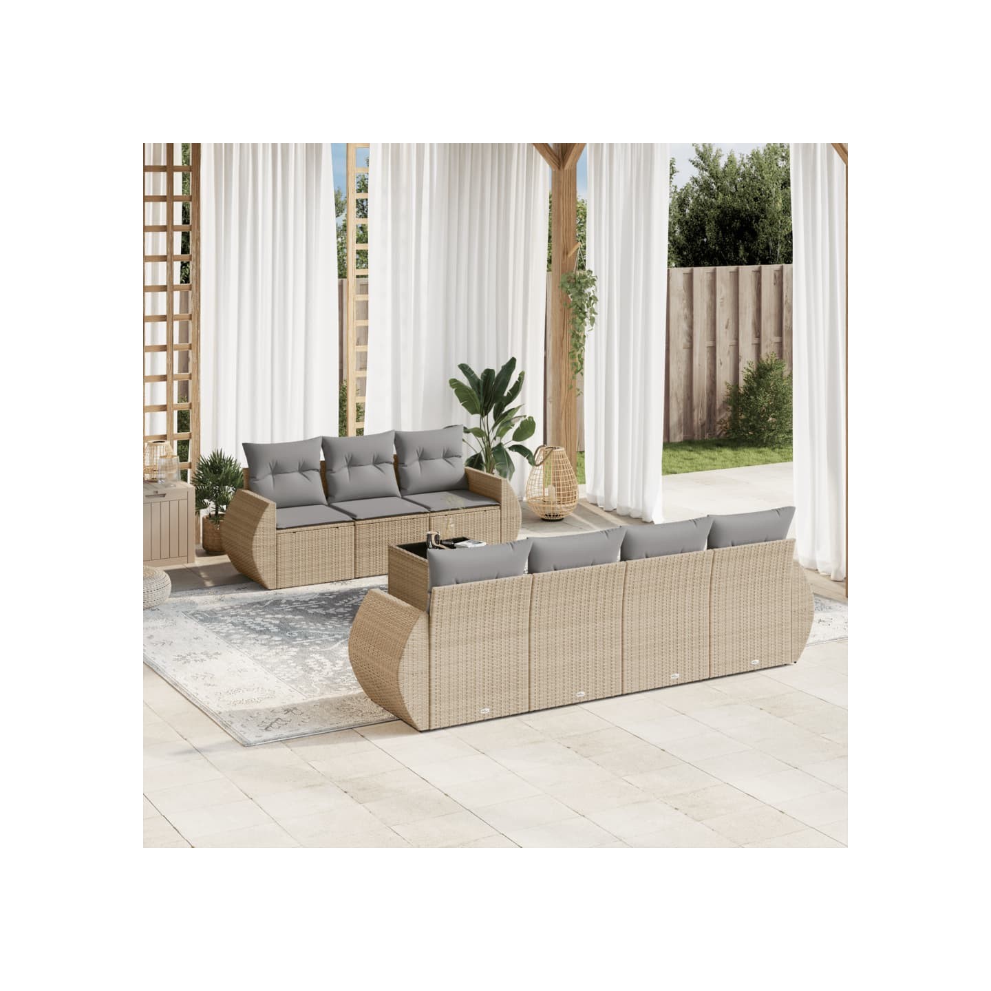 Salon de jardin avec coussins 8 pcs beige résine tressée