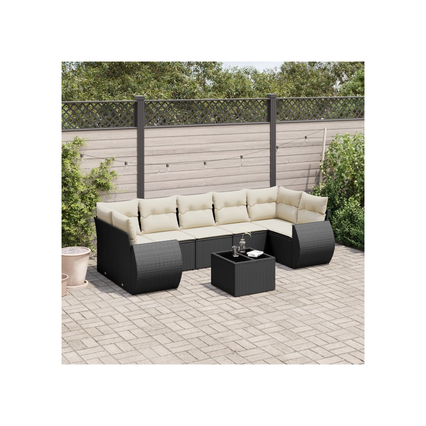 Salon de jardin 8 pcs avec coussins noir résine tressée