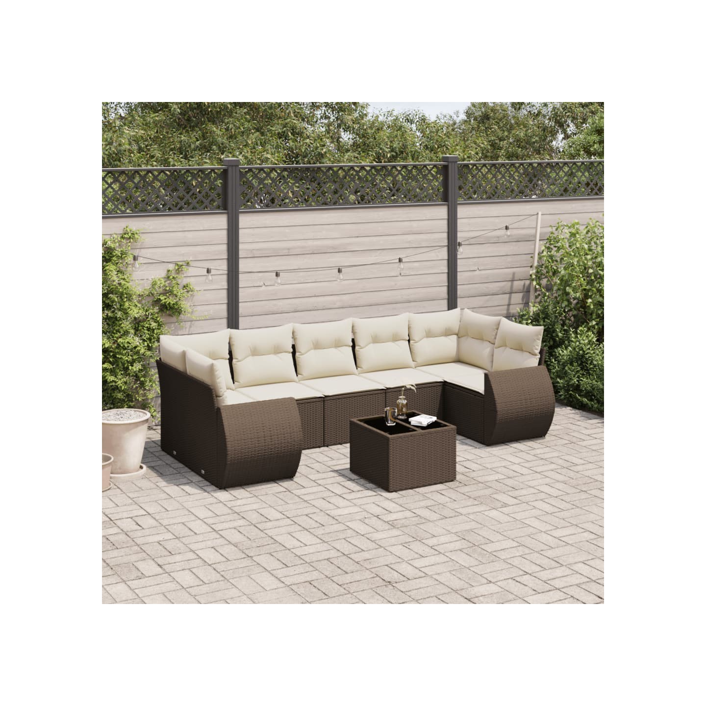 Salon de jardin 8 pcs avec coussins marron résine tressée