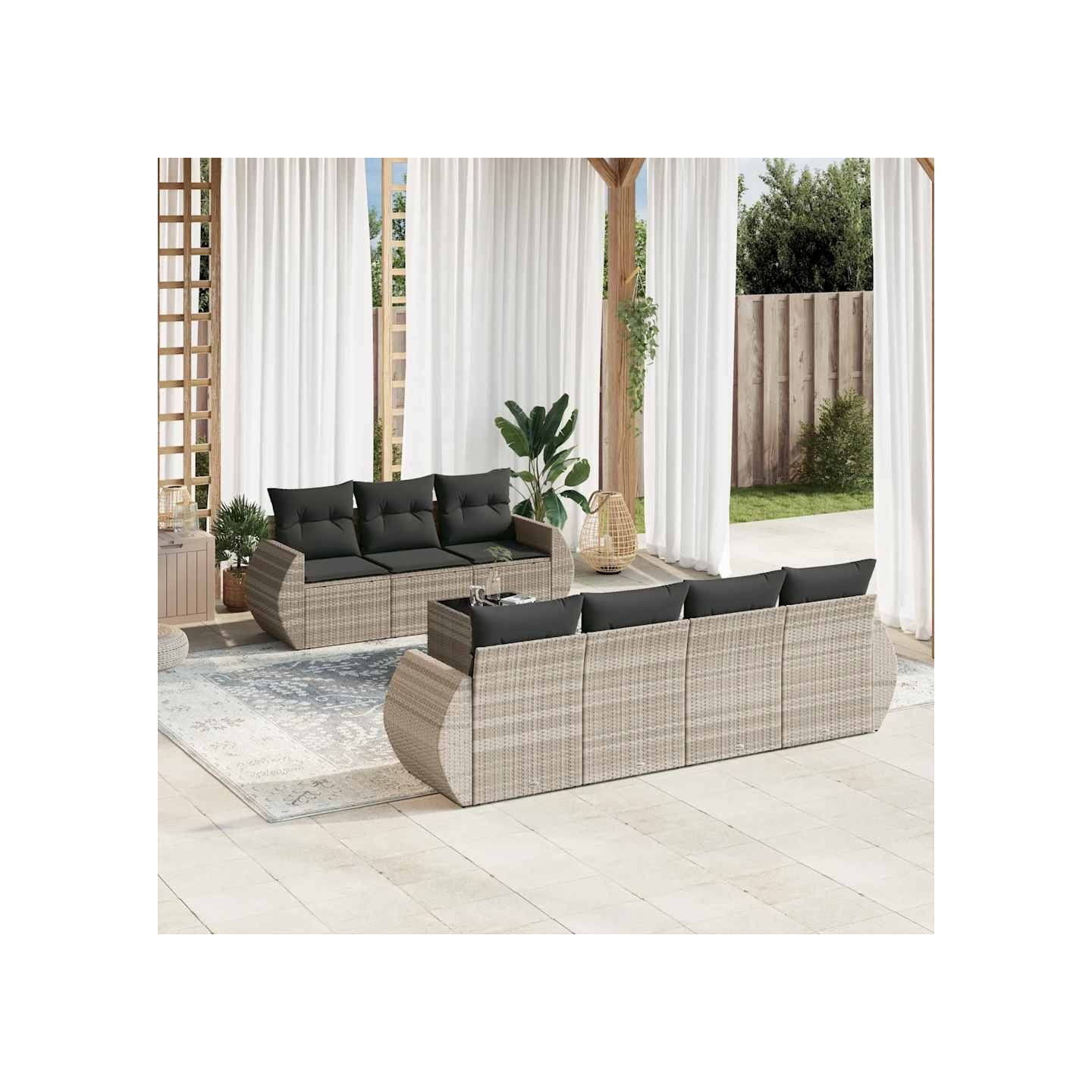 Salon de jardin 8 pcs avec coussins gris clair résine tressée