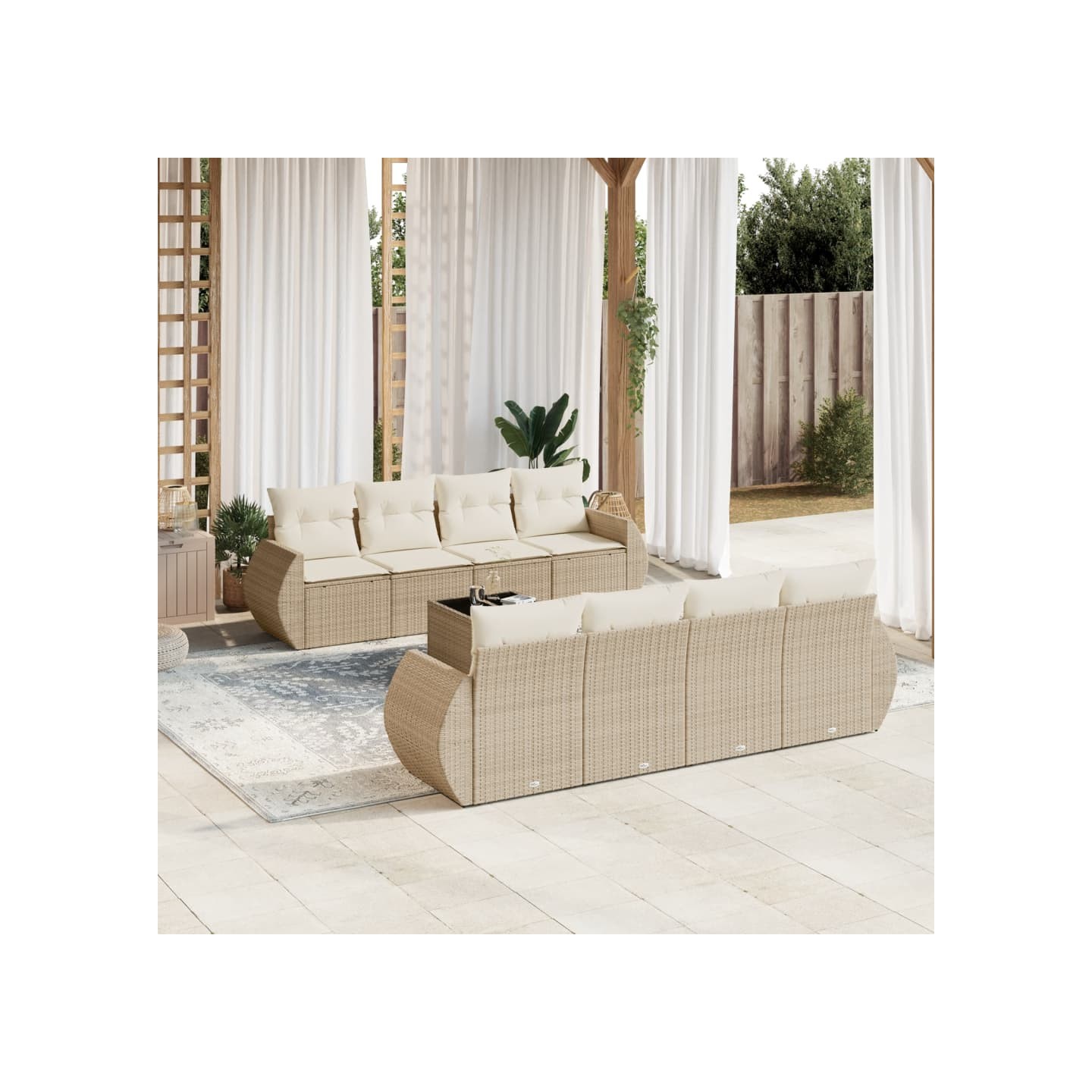 Salon de jardin avec coussins 9 pcs beige résine tressée