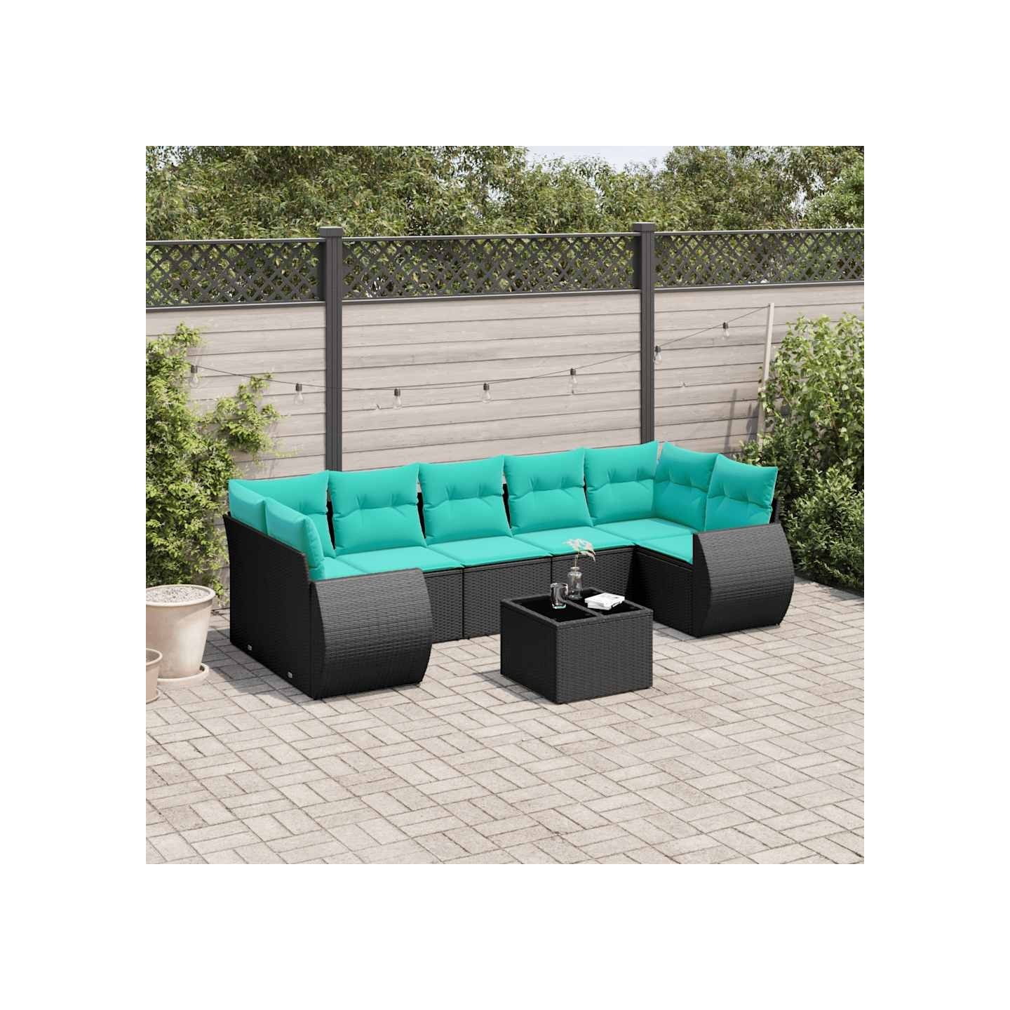 Ensemble de canapé de jardin 8 pcs avec coussins noir résine tressée