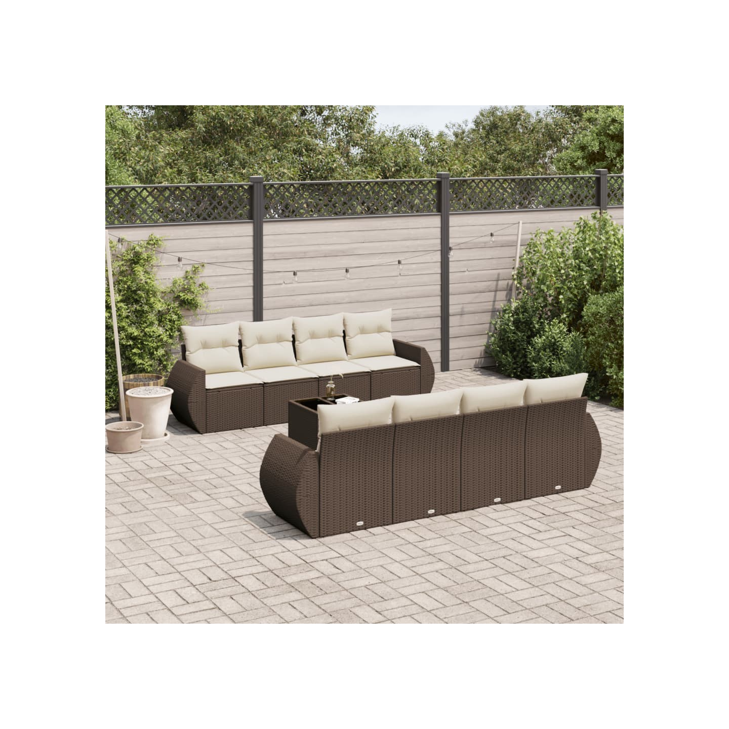 Salon de jardin avec coussins 9 pcs marron résine tressée