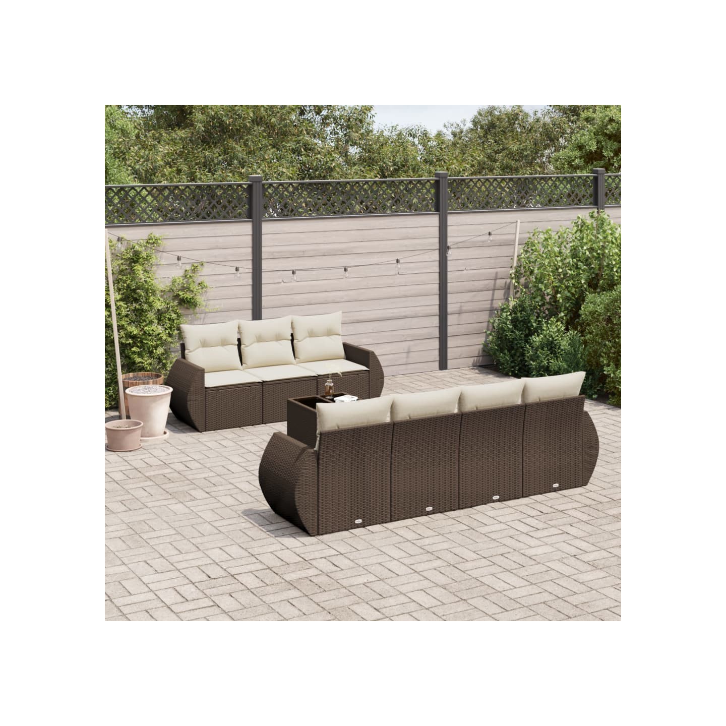 Salon de jardin 8 pcs avec coussins marron résine tressée