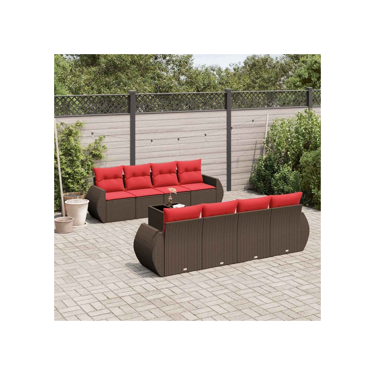 Ensemble de canapé de jardin 9 pcs avec coussins marron