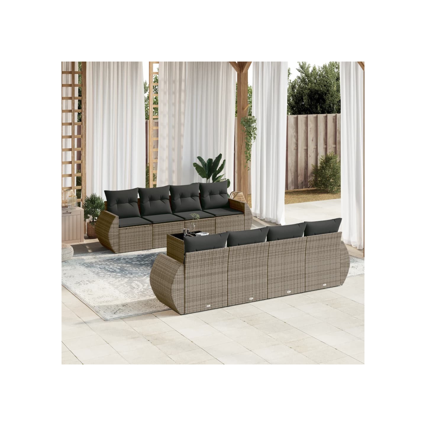 Salon de jardin 9 pcs avec coussins gris résine tressée