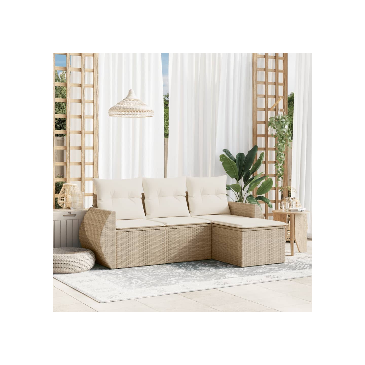Salon de jardin avec coussins 4 pcs beige résine tressée