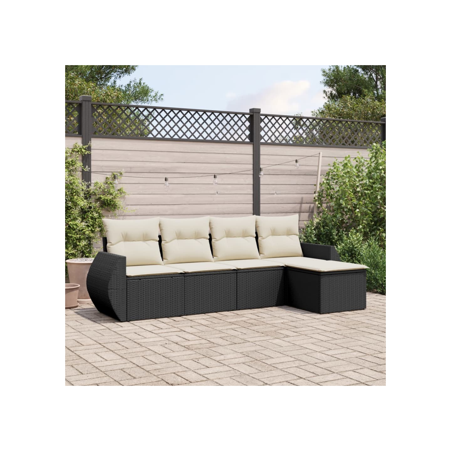 Salon de jardin 5 pcs avec coussins noir résine tressée