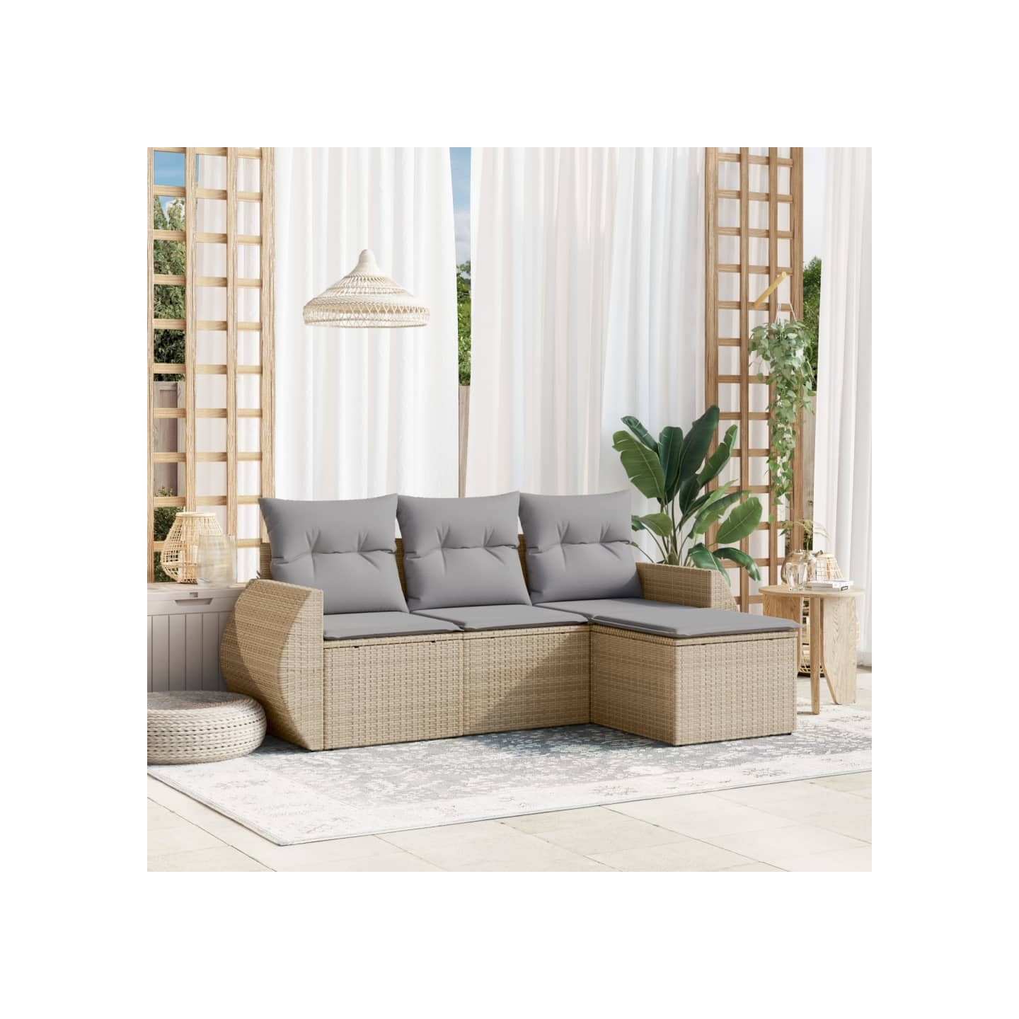 Salon de jardin avec coussins 4 pcs beige résine tressée
